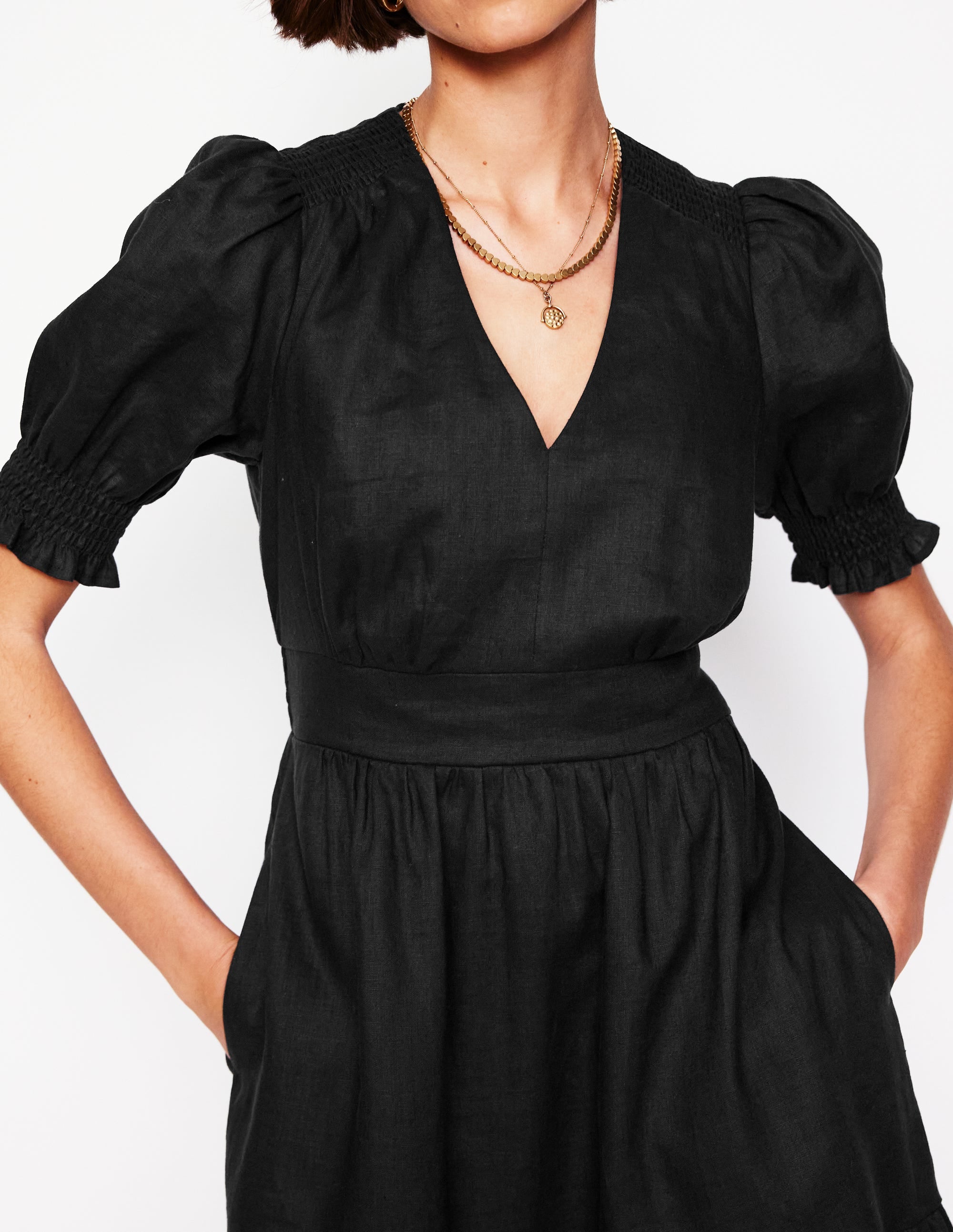 Robe courte Anna en lin-Noir - Image 2