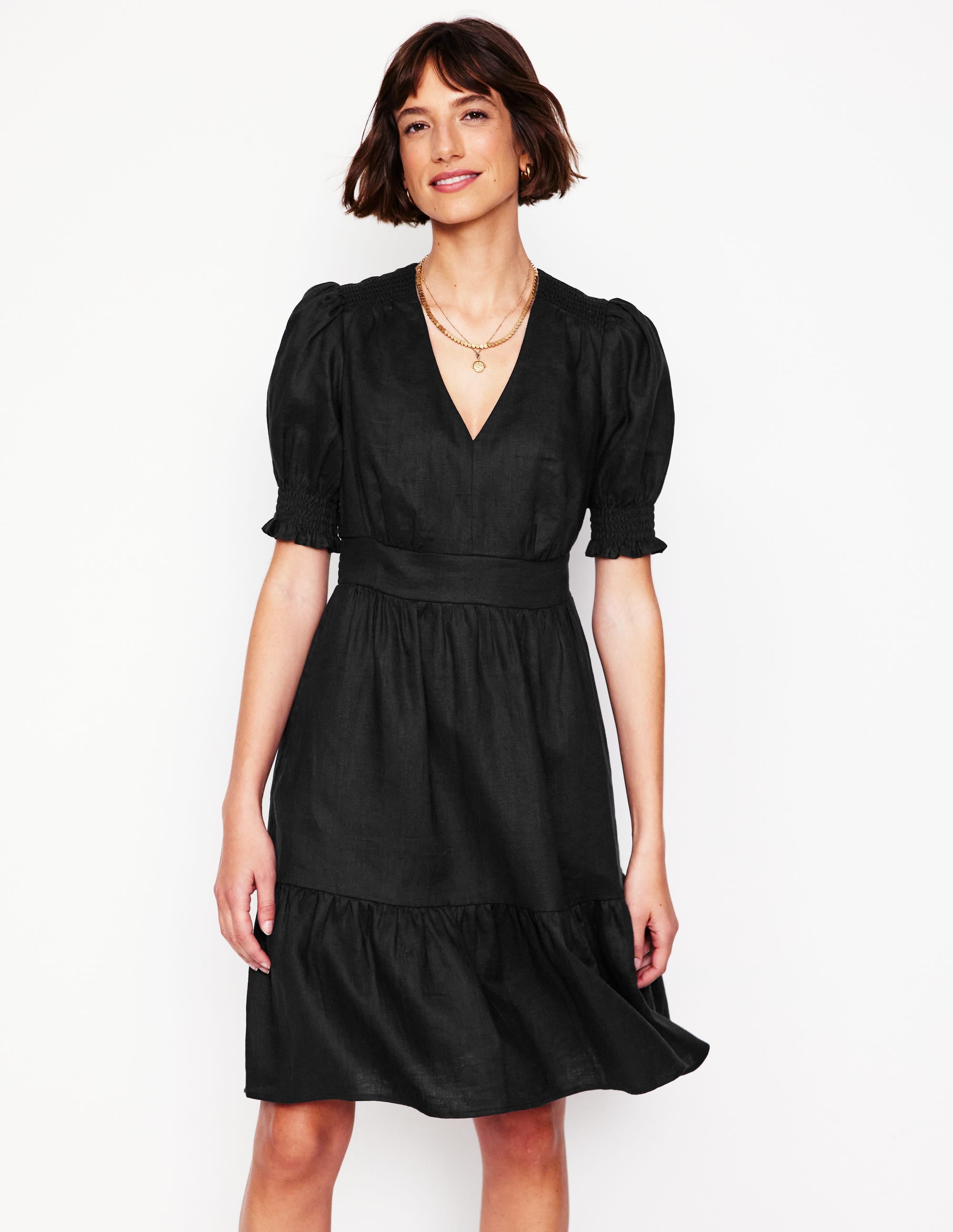 Robe courte Anna en lin-Noir - Image 3