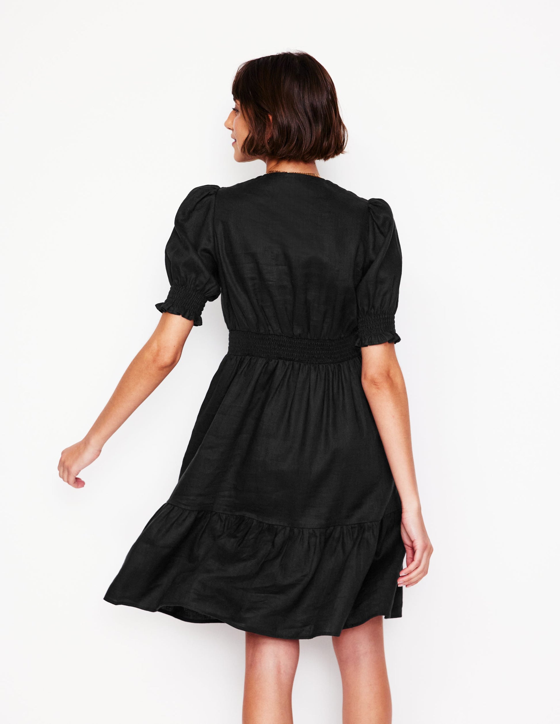 Robe courte Anna en lin-Noir-4