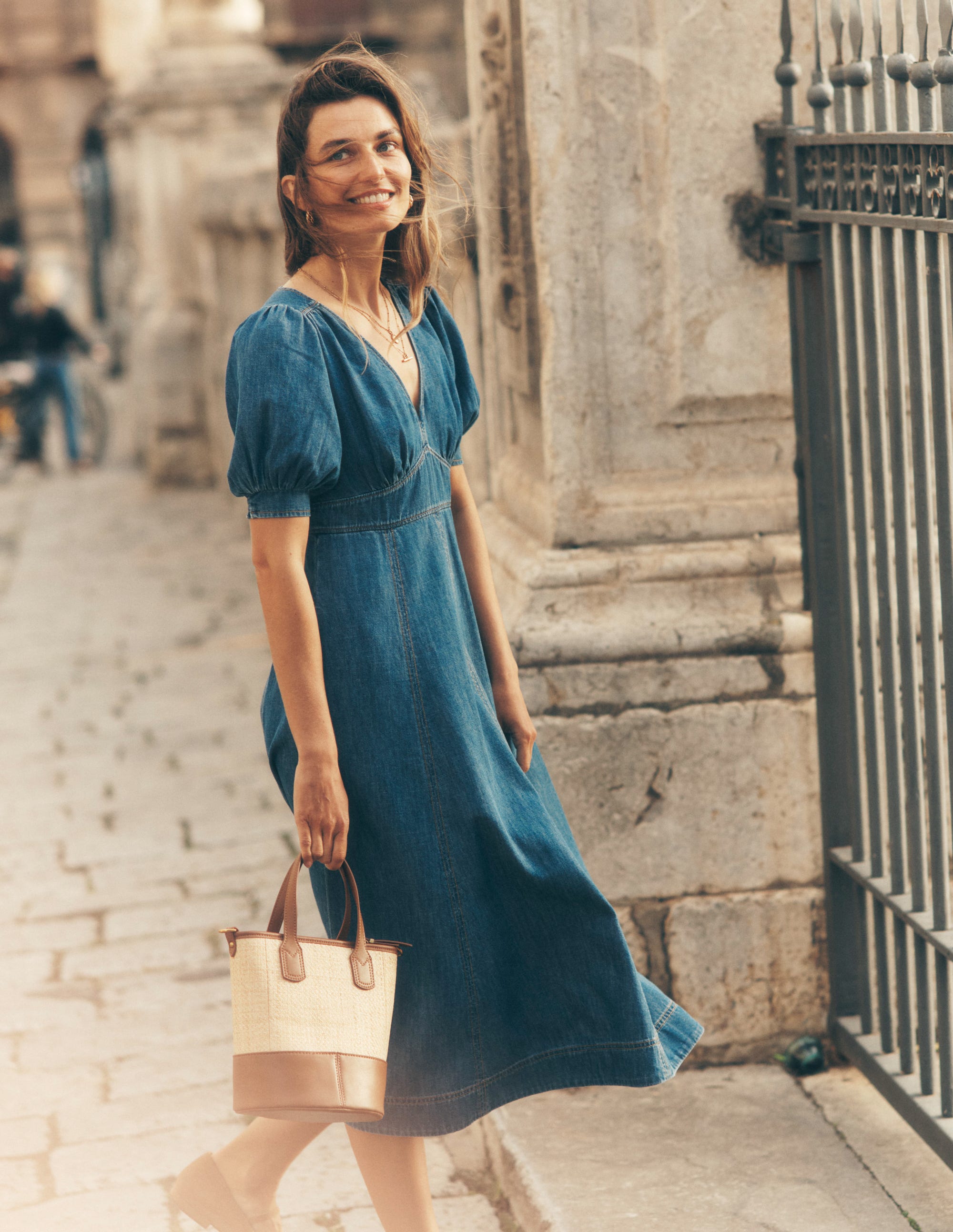 Robe style 40s en jean à empiècement-Beatnik Red - Image 5