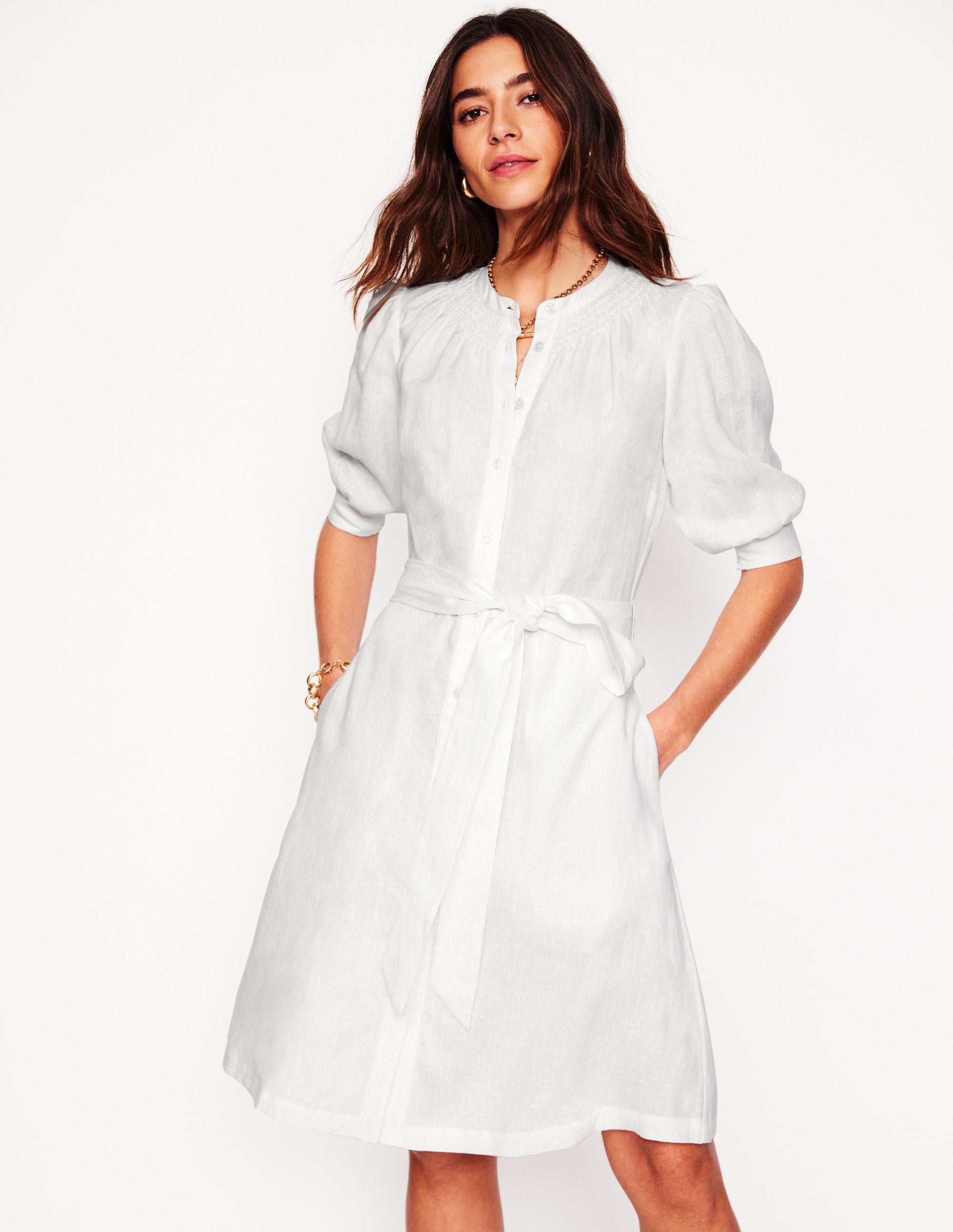 Ada Kurzes Leinenkleid-Weiß-4