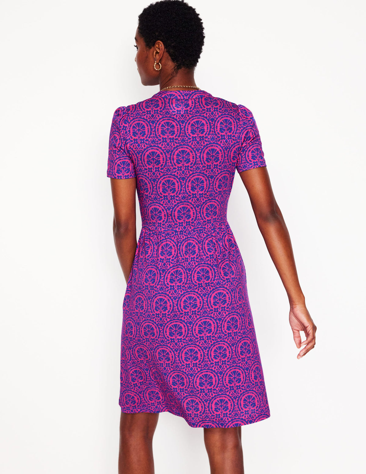 Naomi Short Sleeve Dress-Pink Peony Elaborate Stamp-3
