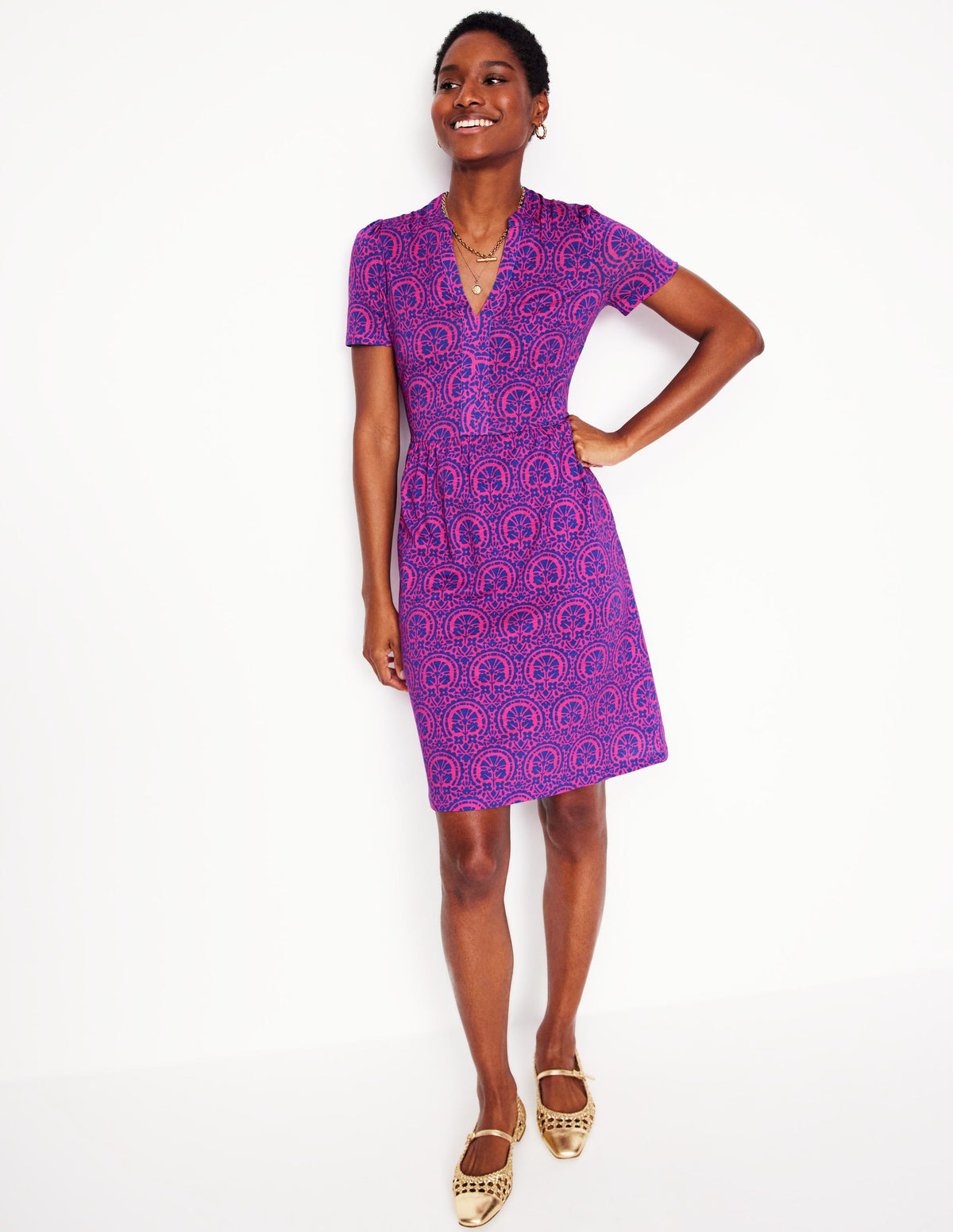 Naomi Short Sleeve Dress-Pink Peony Elaborate Stamp - Image 4