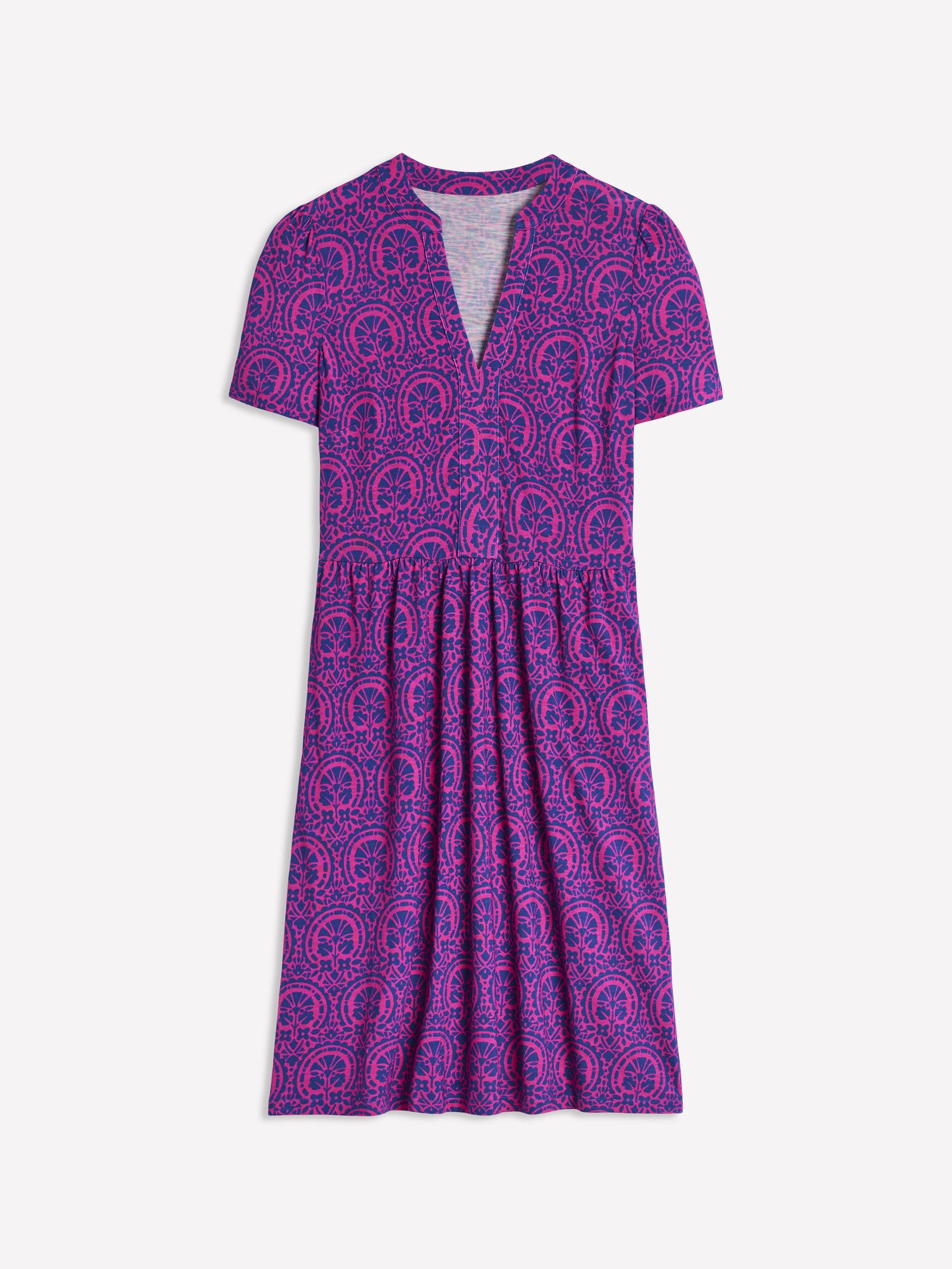 Naomi Short Sleeve Dress-Pink Peony Elaborate Stamp-5