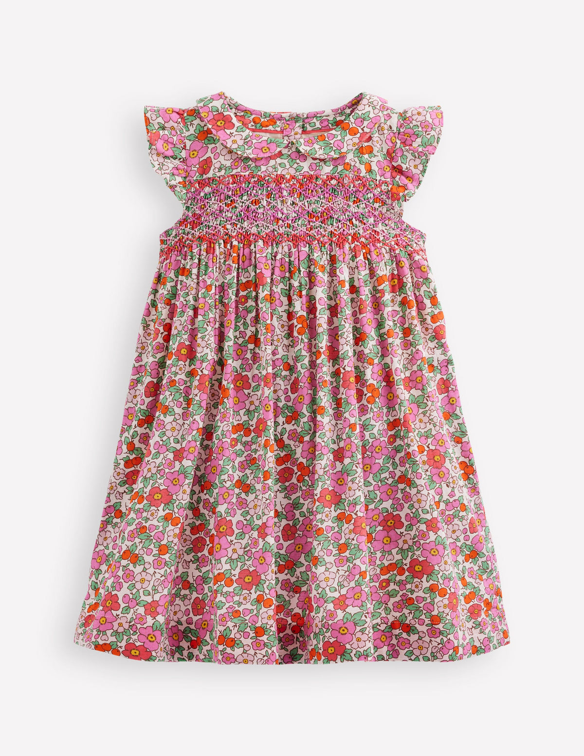 Adeline Gesmoktes Kleid-Rosa Apfelblüte Blumenmuster - Image 1