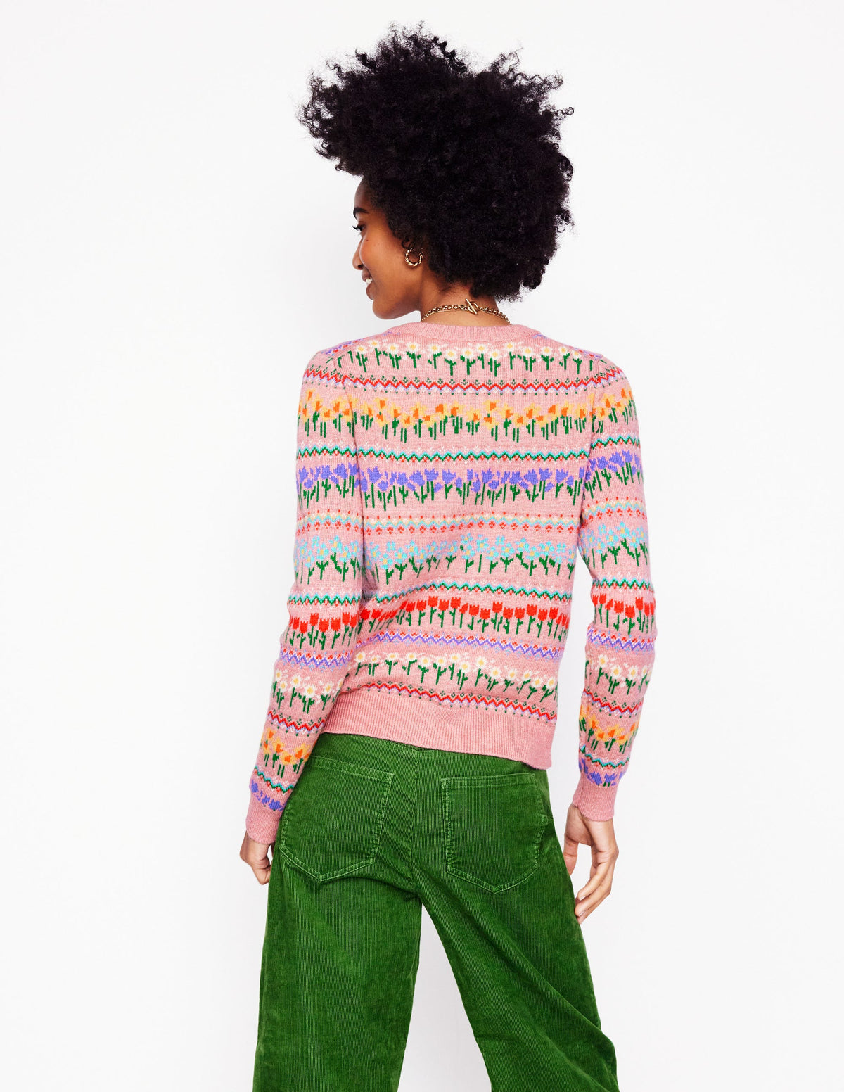 Edie Fair-Isle-Strickjacke-Wiesenrosa, Blumen - Image 2