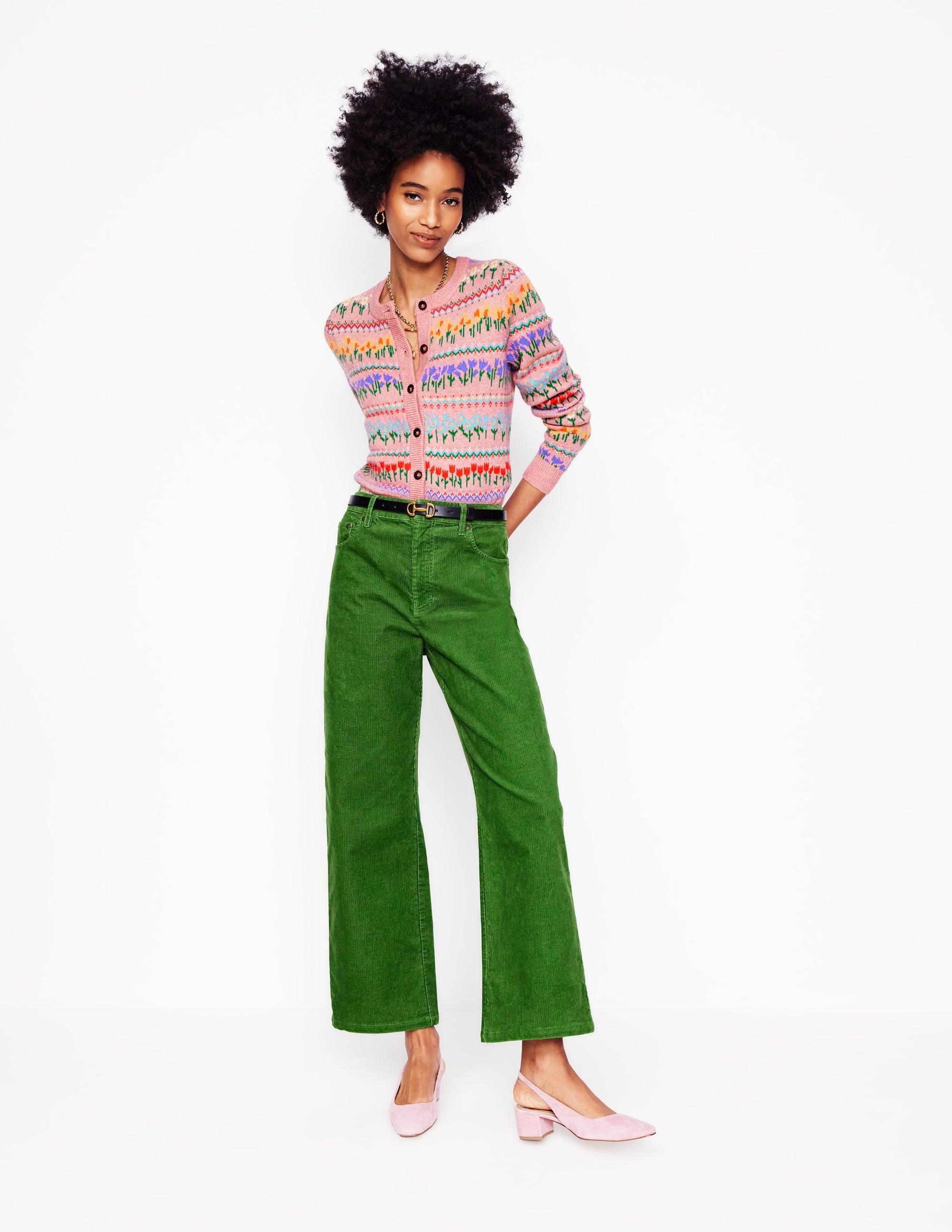 Edie Fair-Isle-Strickjacke-Wiesenrosa, Blumen - Image 4
