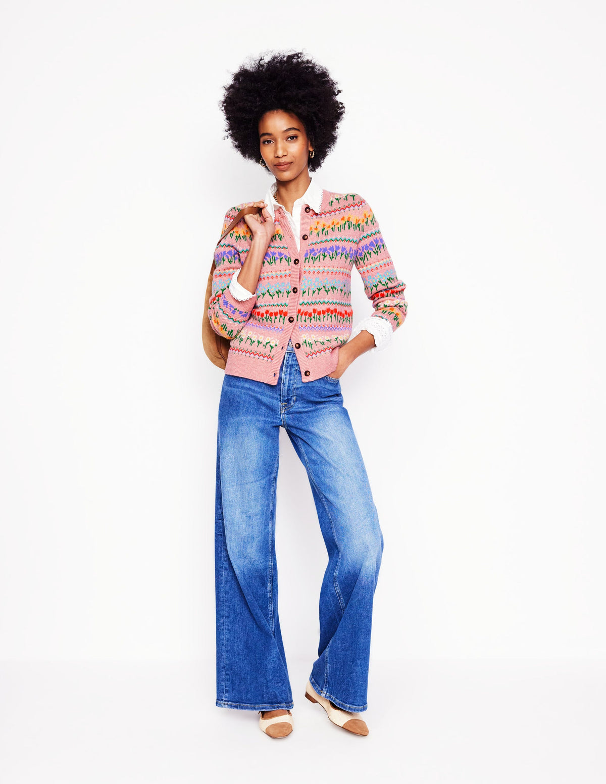 Edie Fair-Isle-Strickjacke-Wiesenrosa, Blumen-6