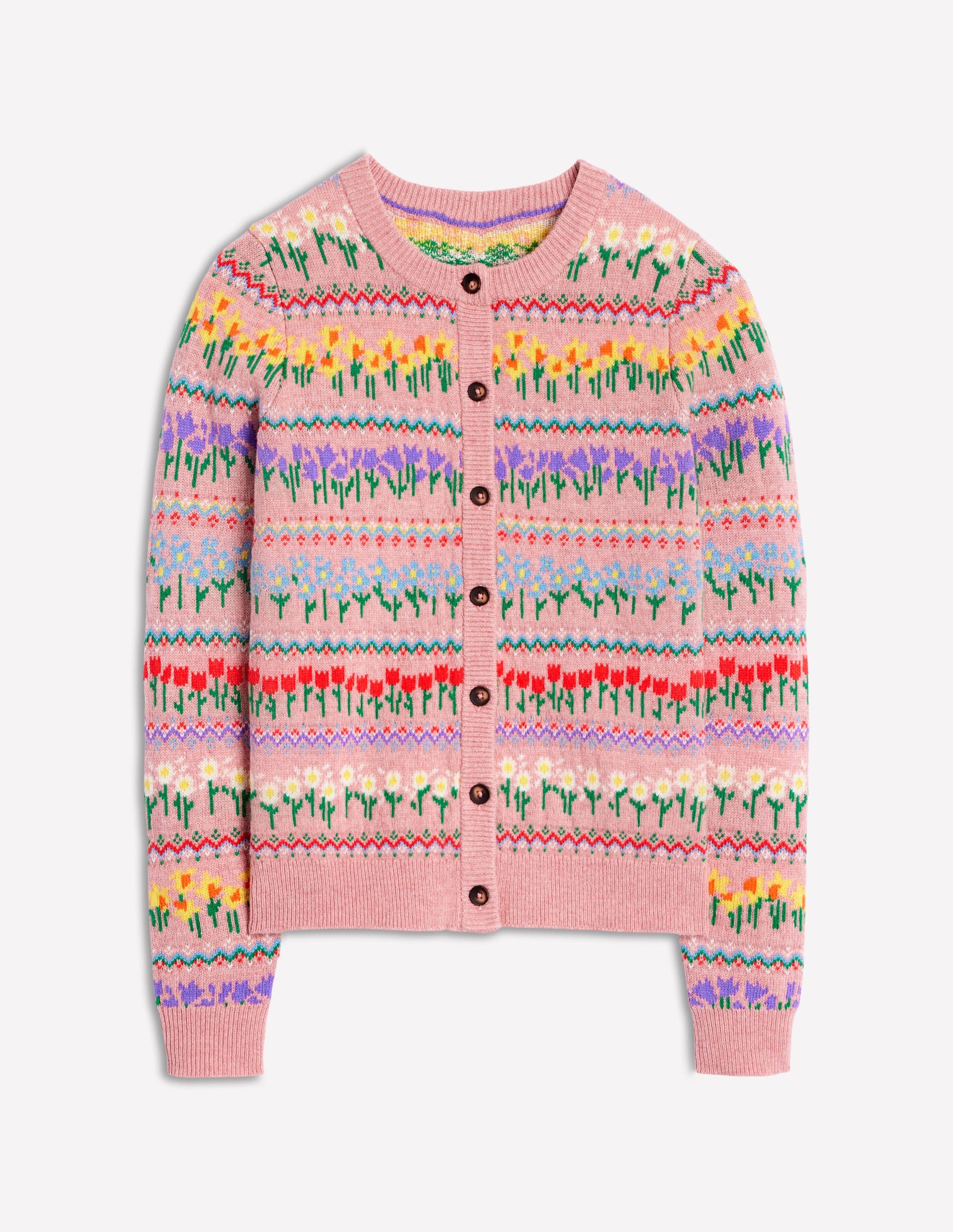 Edie Fair-Isle-Strickjacke-Wiesenrosa, Blumen-9
