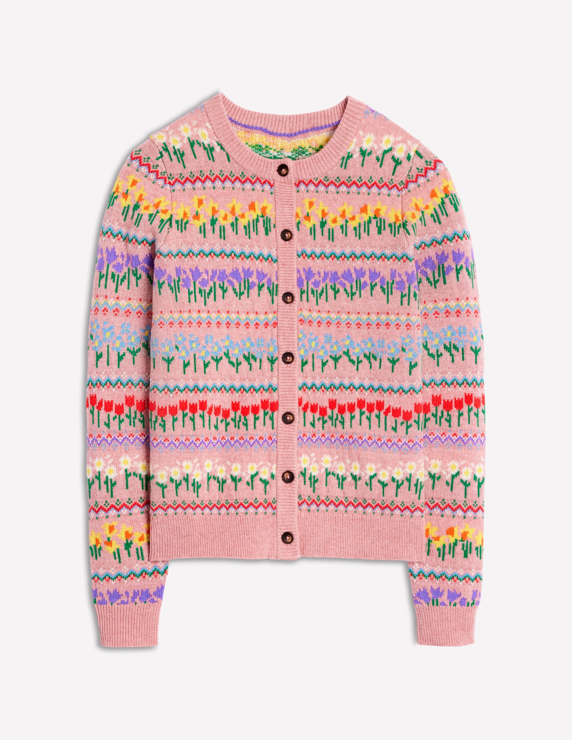 Edie Fair-Isle-Strickjacke-Wiesenrosa, Blumen - Image 9