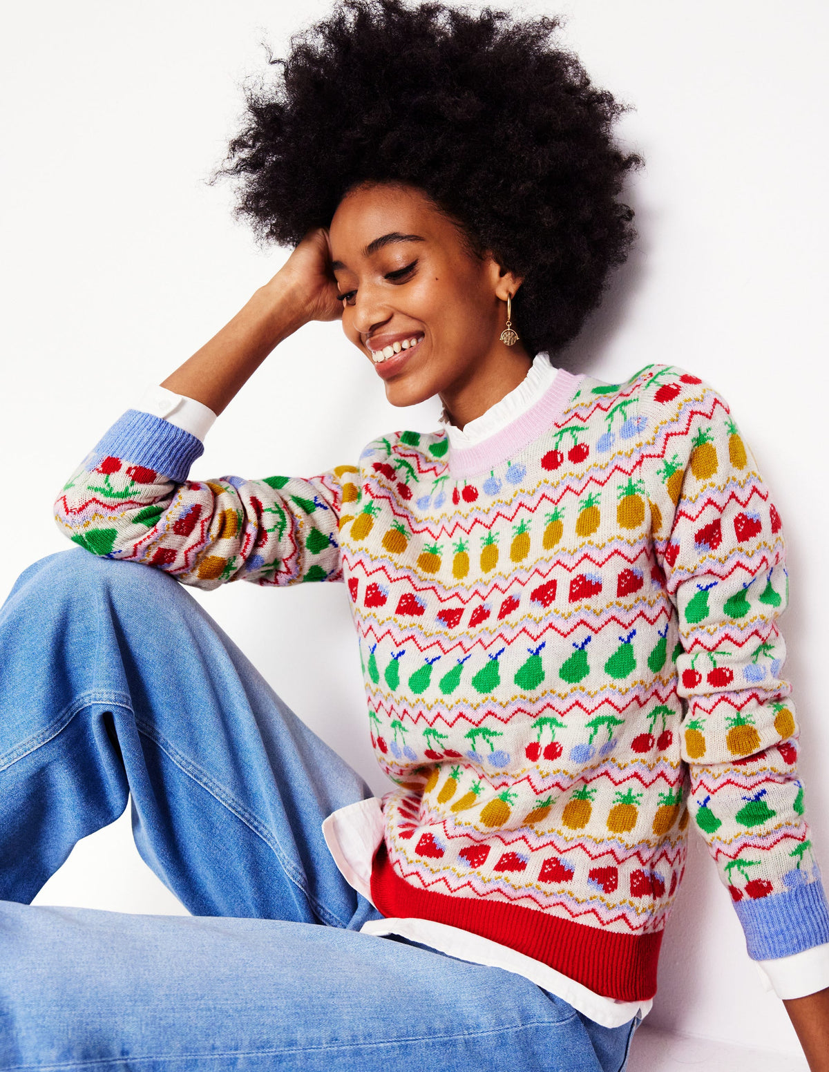 Edie Fair-Isle-Pullover-Beige Meliert, Obst - Image 1