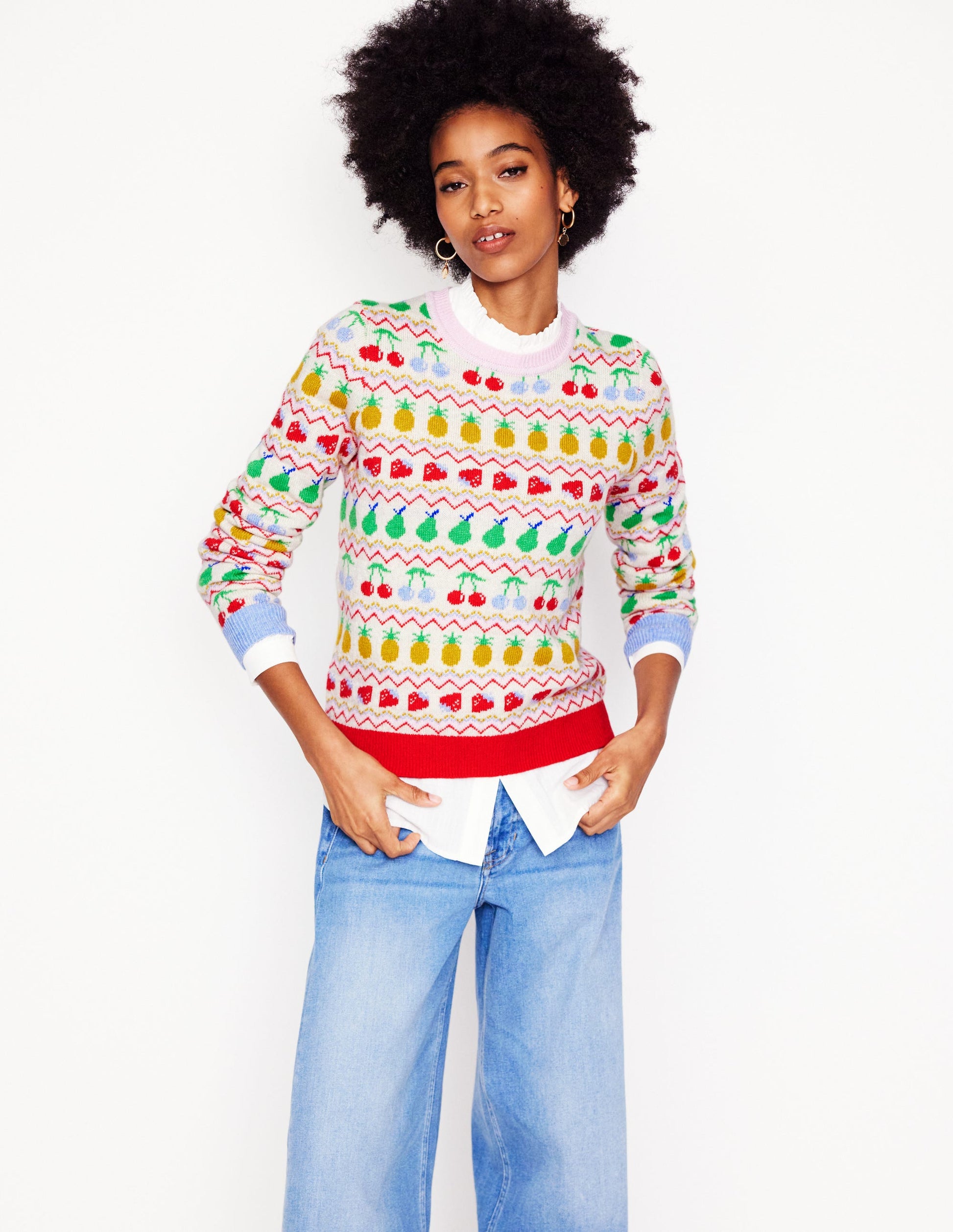 Edie Fair-Isle-Pullover-Beige Meliert, Obst-5