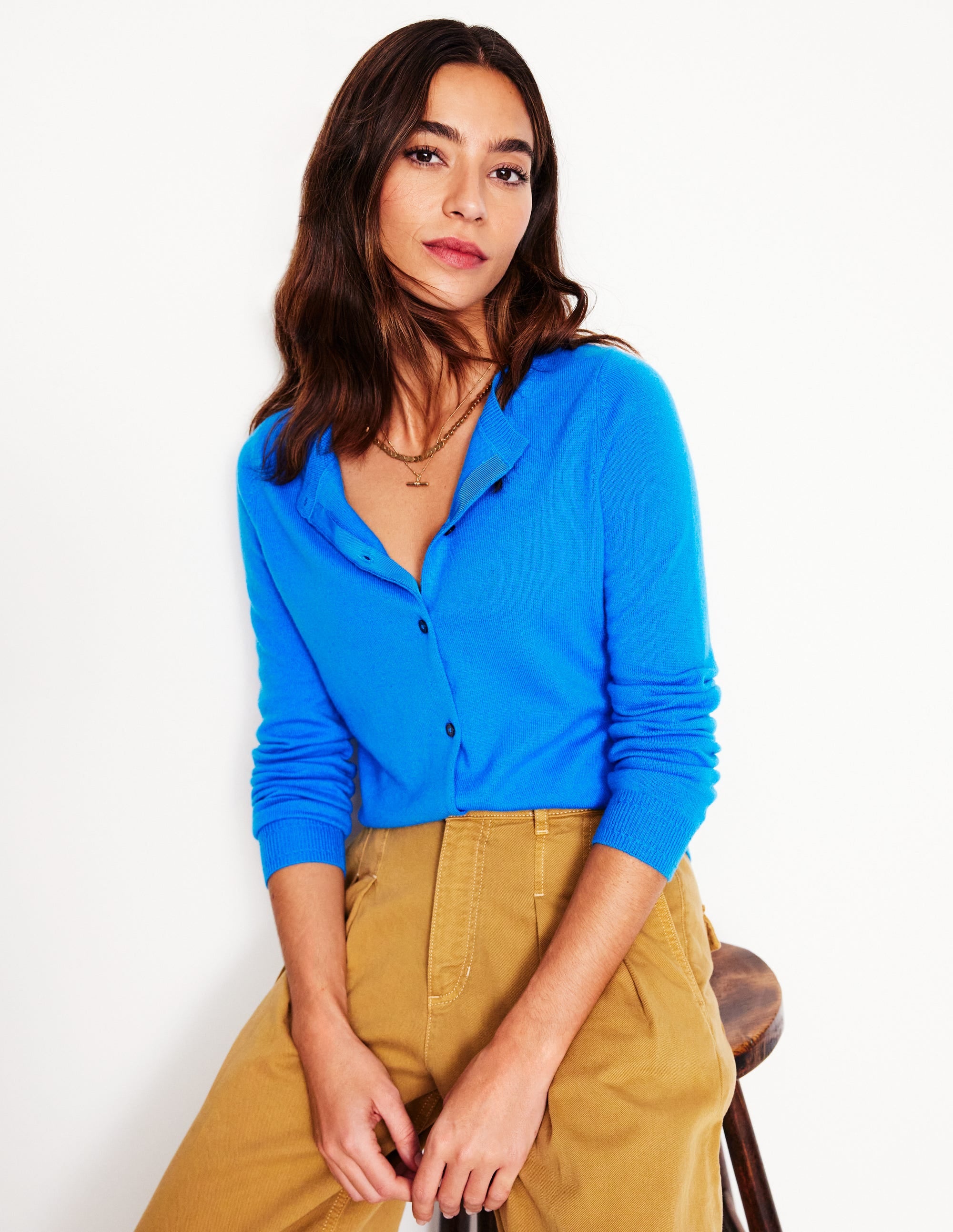 Eva Kaschmir-Strickjacke mit Rundhalsausschnitt-Himmelblau - Image 1
