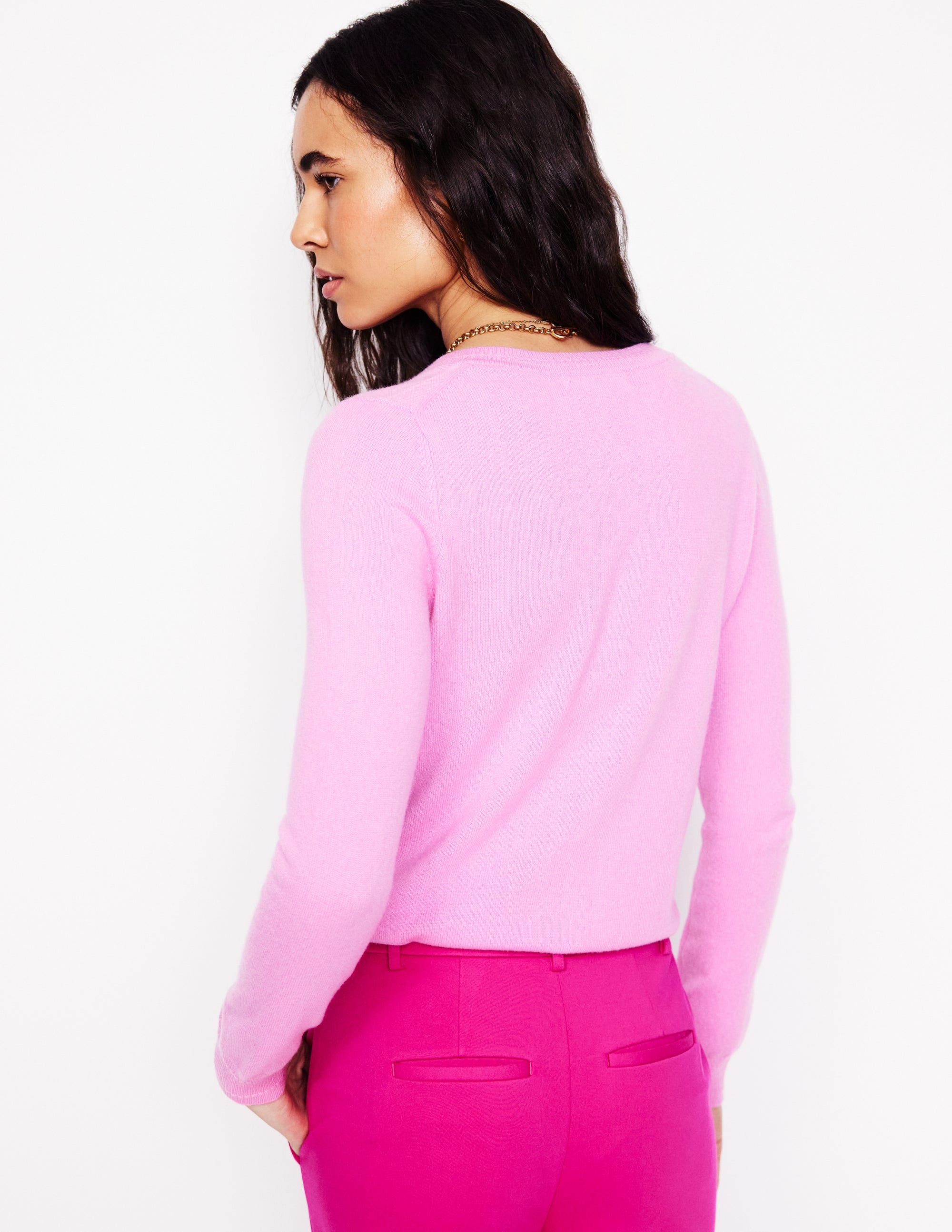 Eva Kaschmir-Strickjacke mit Rundhalsausschnitt-Wiesenrosa - Image 3