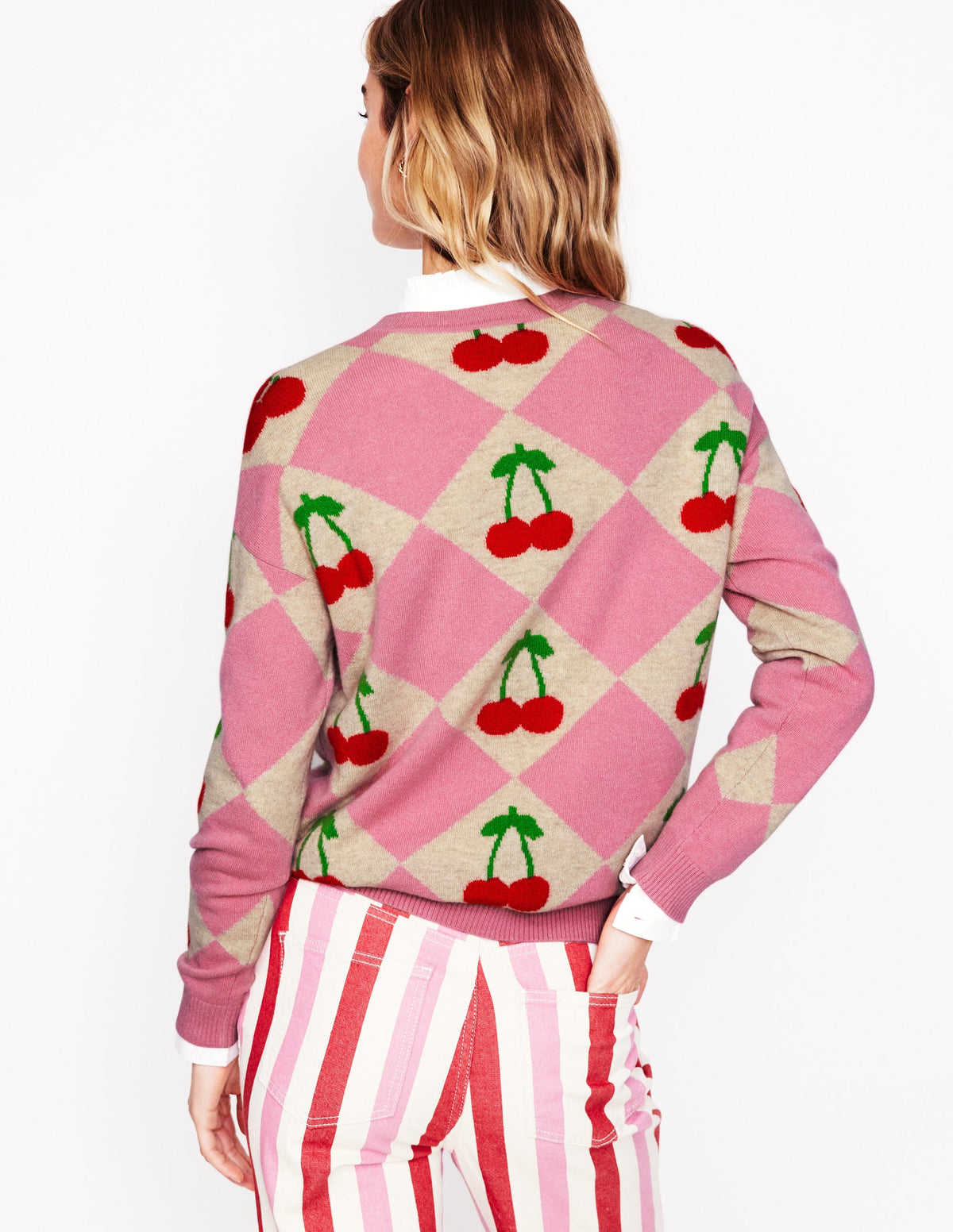 Lydia Kaschmirpullover-Rosa, Kirsch-Argyle - Image 4