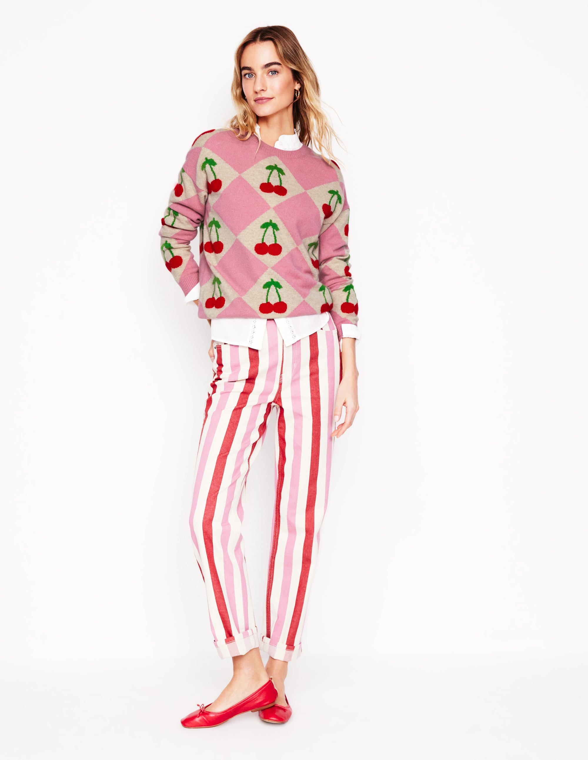 Lydia Kaschmirpullover-Rosa, Kirsch-Argyle - Image 5
