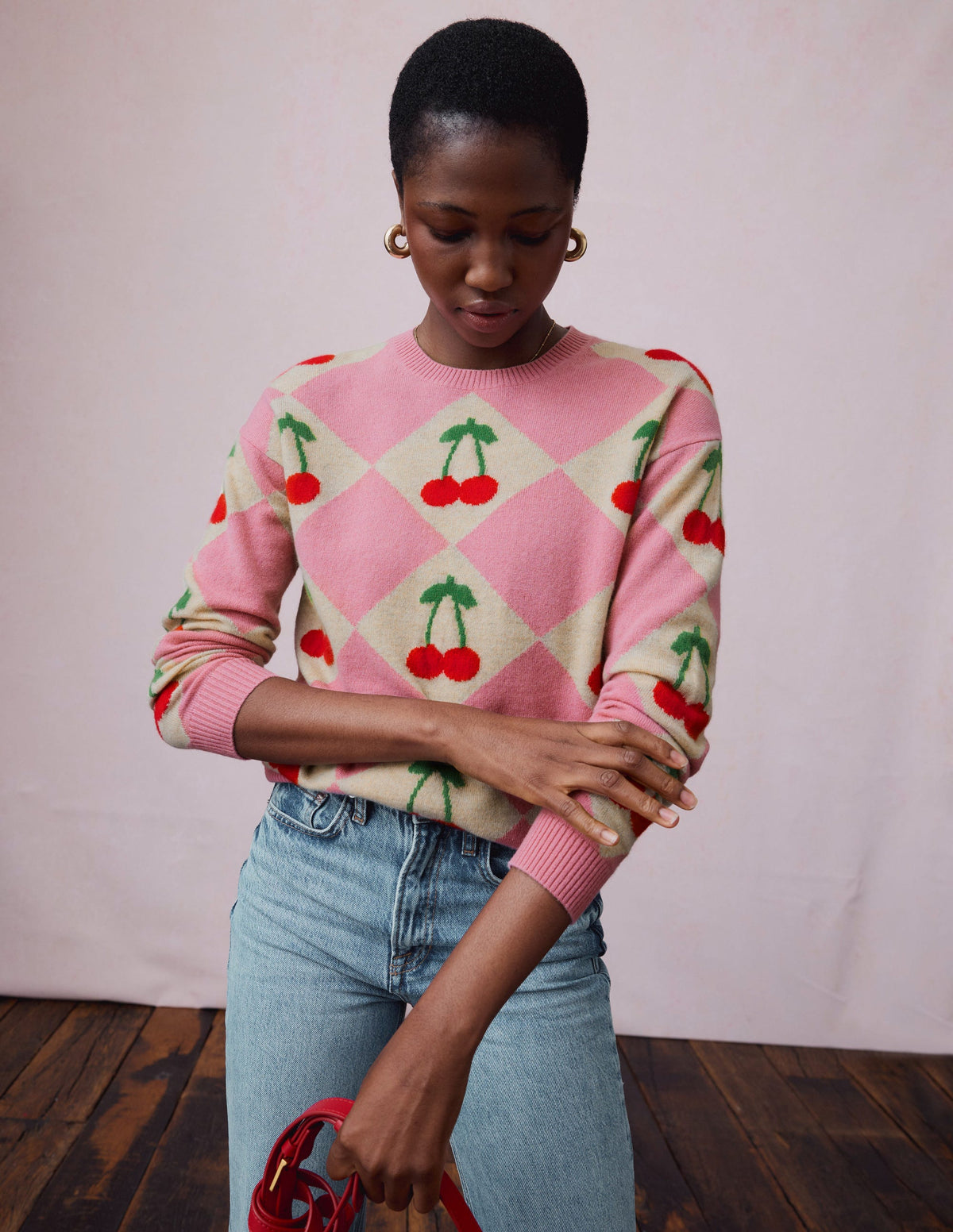 Lydia Kaschmirpullover-Rosa, Kirsch-Argyle - Image 2