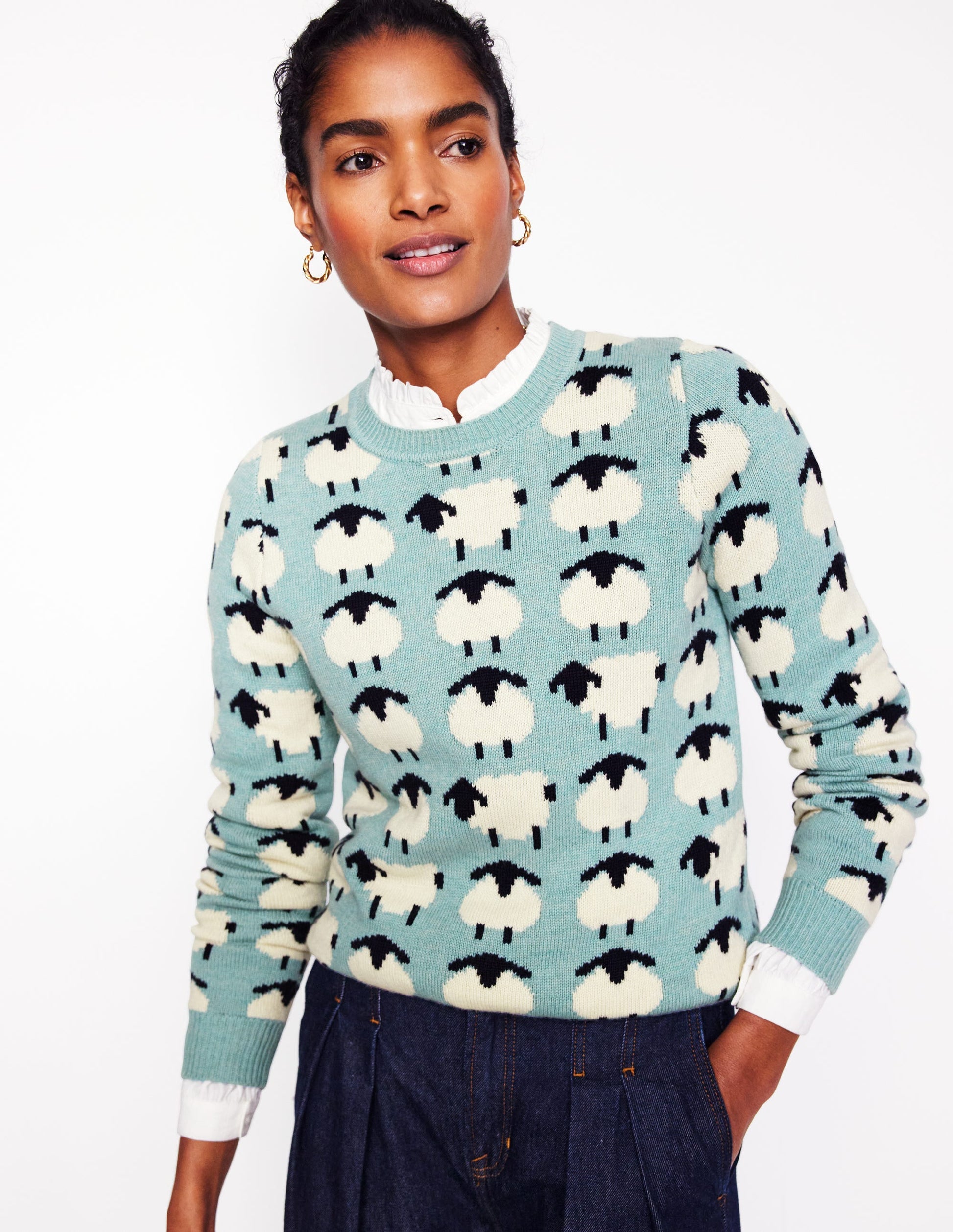 Heather Jacquard-Pullover-Seamist Blue, Schafe-1