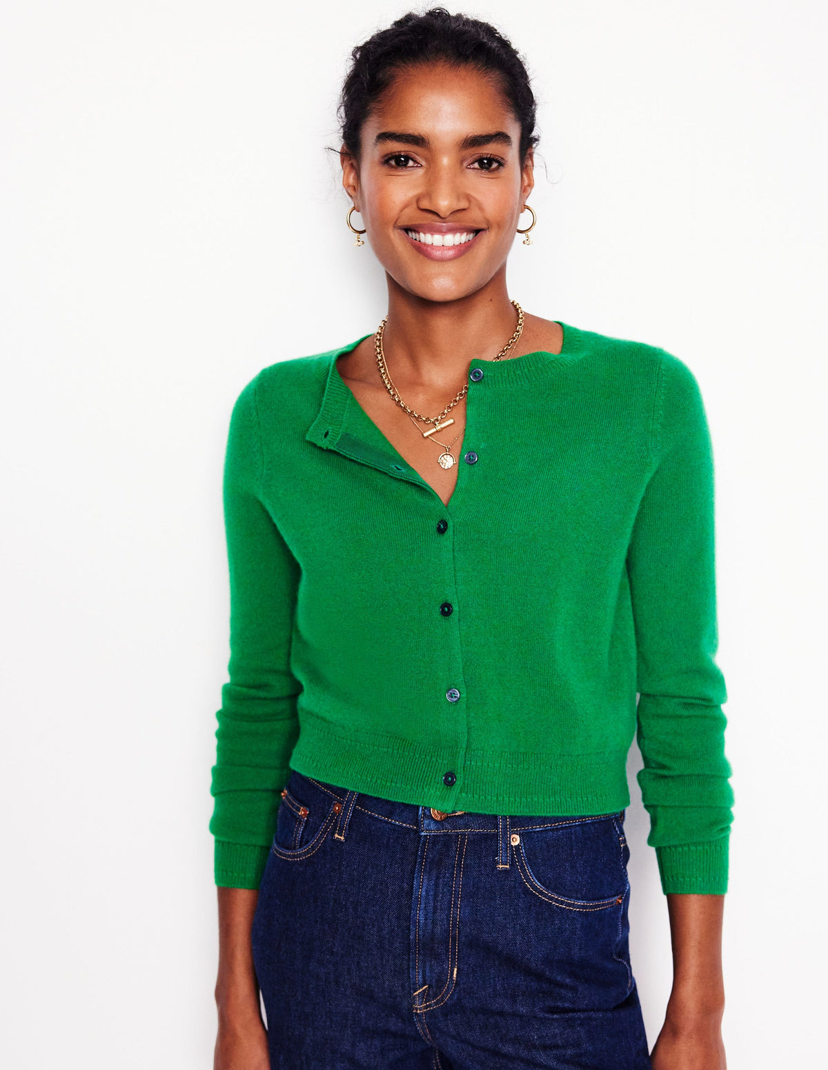 Eva Verkürzte Strickjacke aus Kaschmir-Grünes Tamburin - Image 1