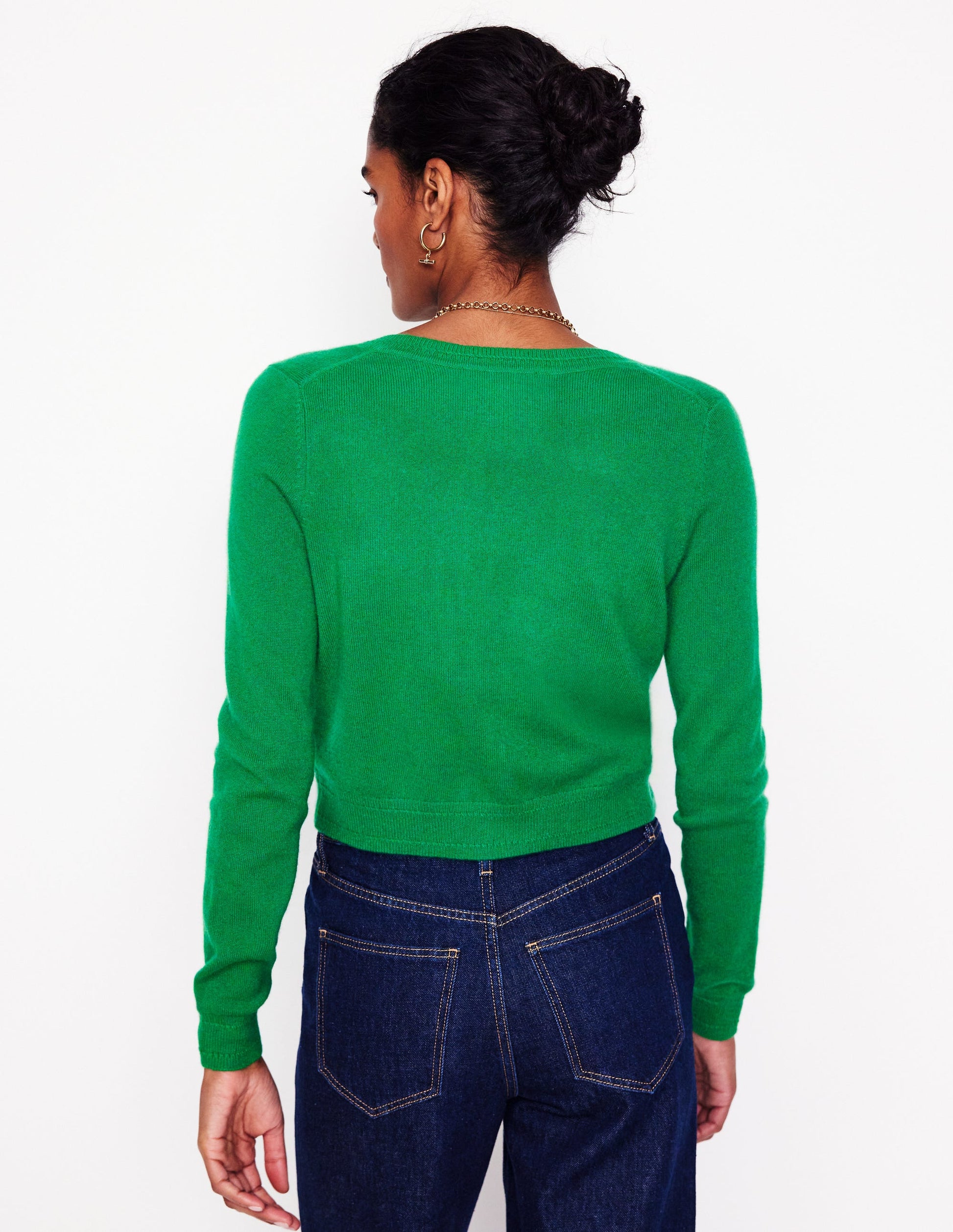 Eva Verkürzte Strickjacke aus Kaschmir-Grünes Tamburin-3