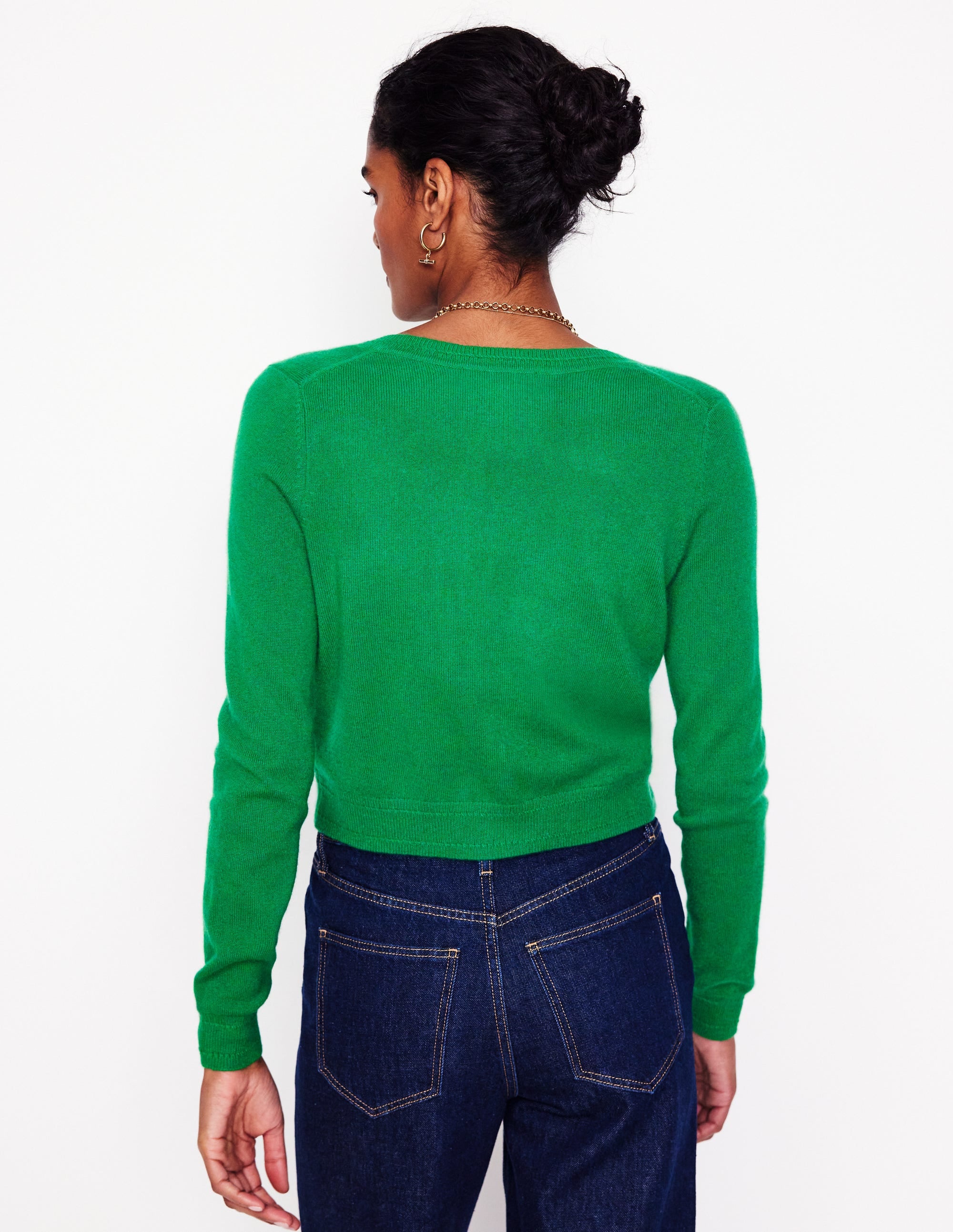 Eva Verkürzte Strickjacke aus Kaschmir-Grünes Tamburin - Image 3