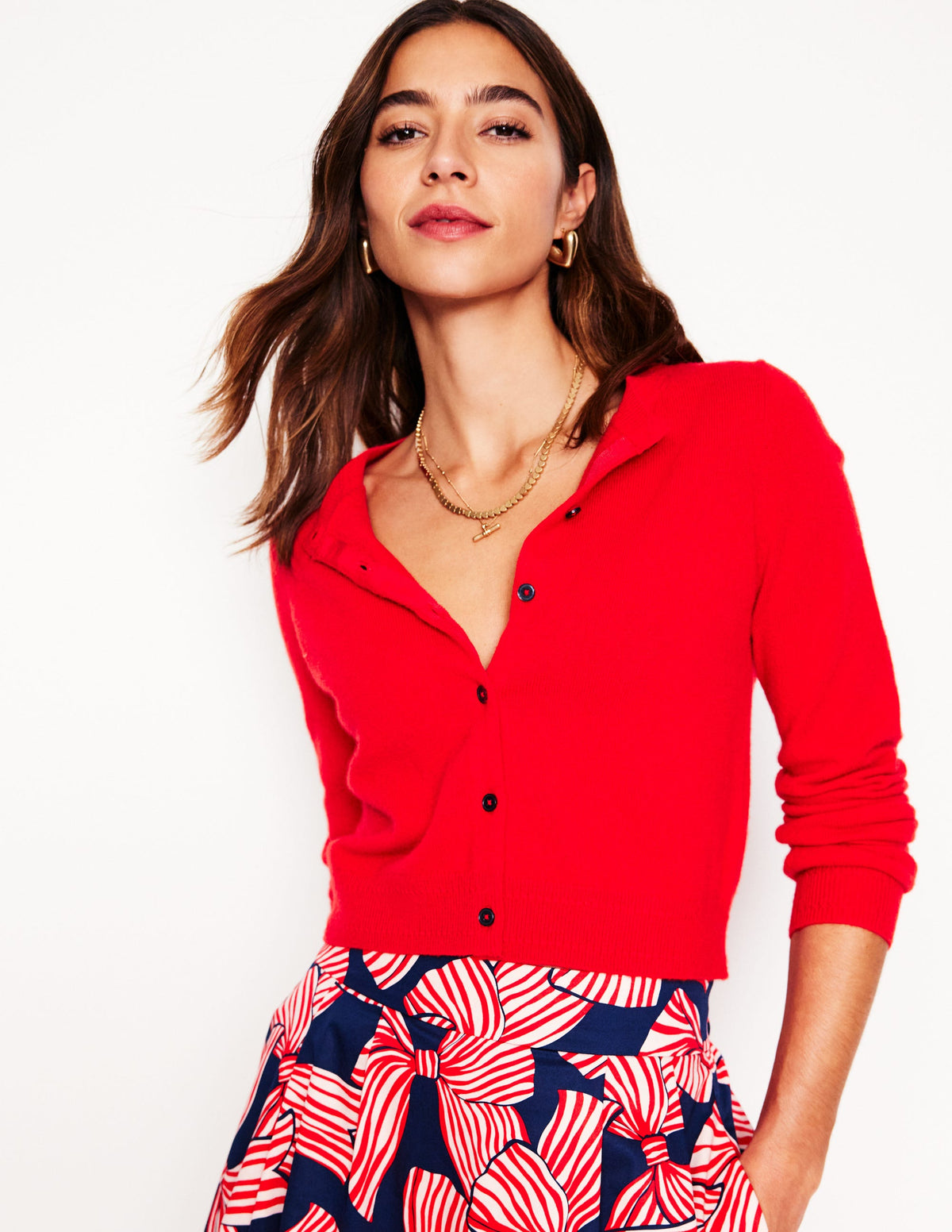 Eva Verkürzte Strickjacke aus Kaschmir-Mohnblumenrot-1