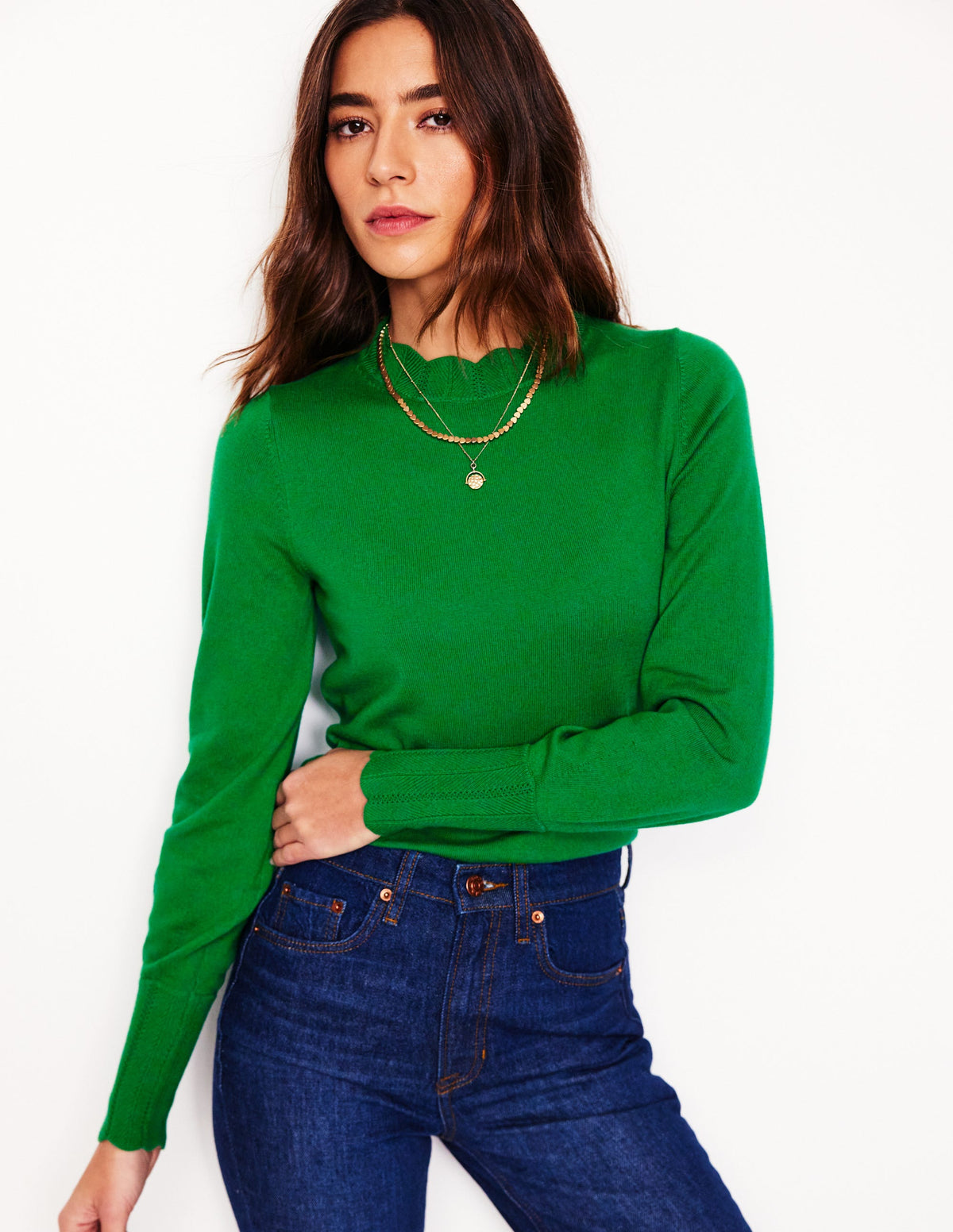 Imi Pullover mit Muschelsaum-Grünes Tamburin-1