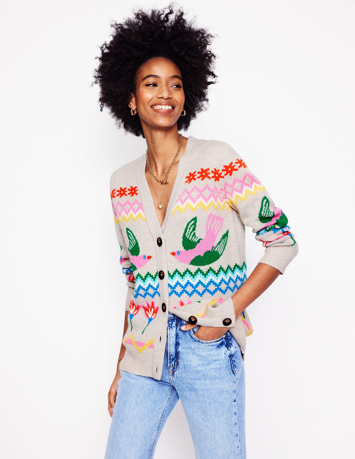 Quinn Boyfriend Cardigan-Oatmeal Melange, Birds-1