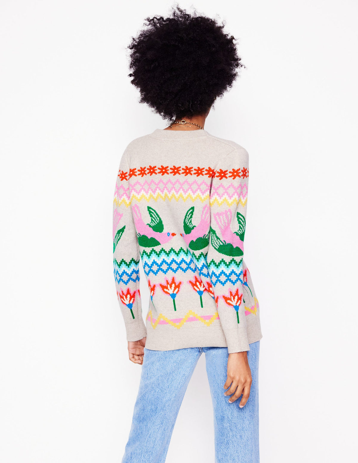 Quinn Boyfriend Cardigan-Oatmeal Melange, Birds-2