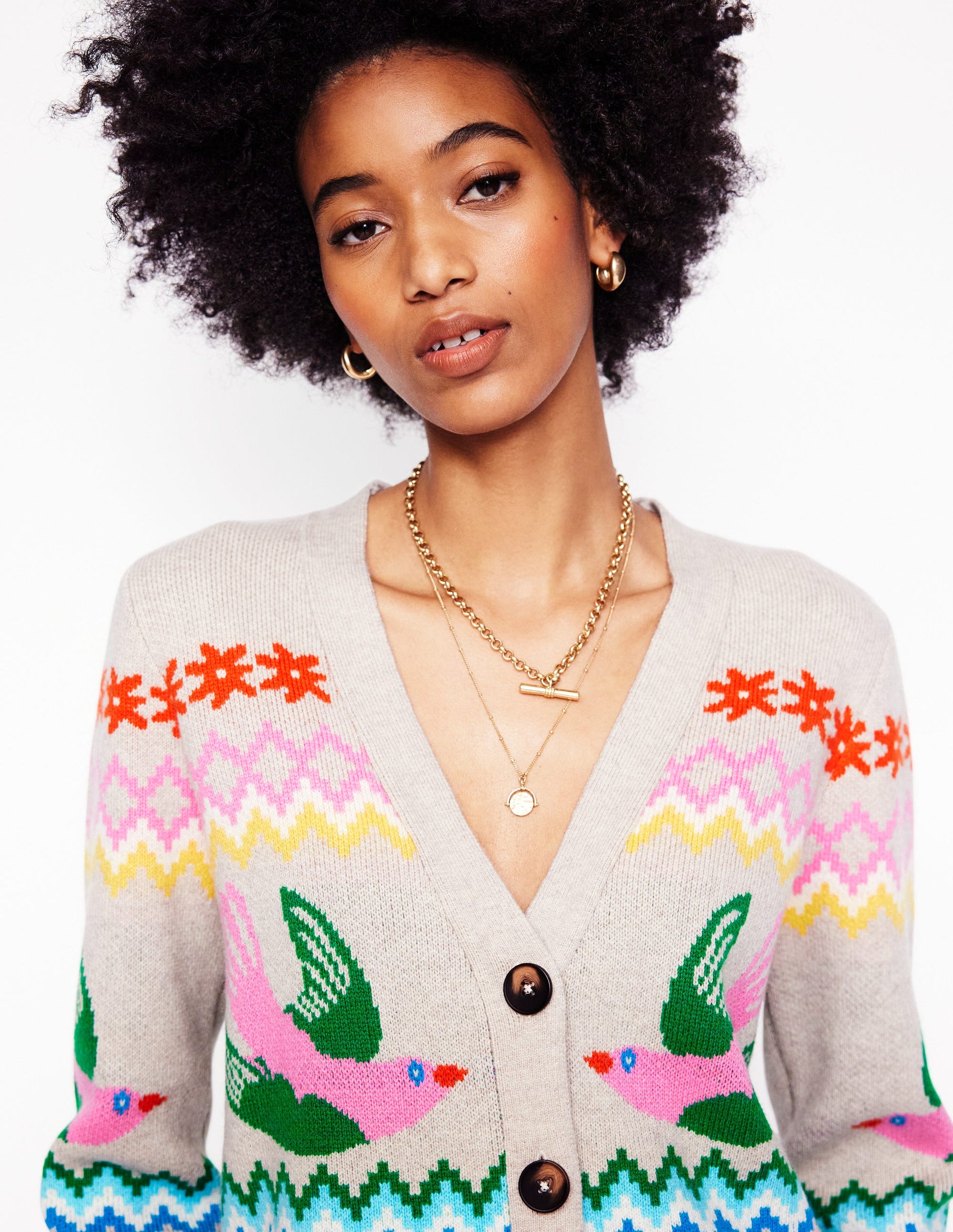 Quinn Boyfriend Cardigan-Oatmeal Melange, Birds-3