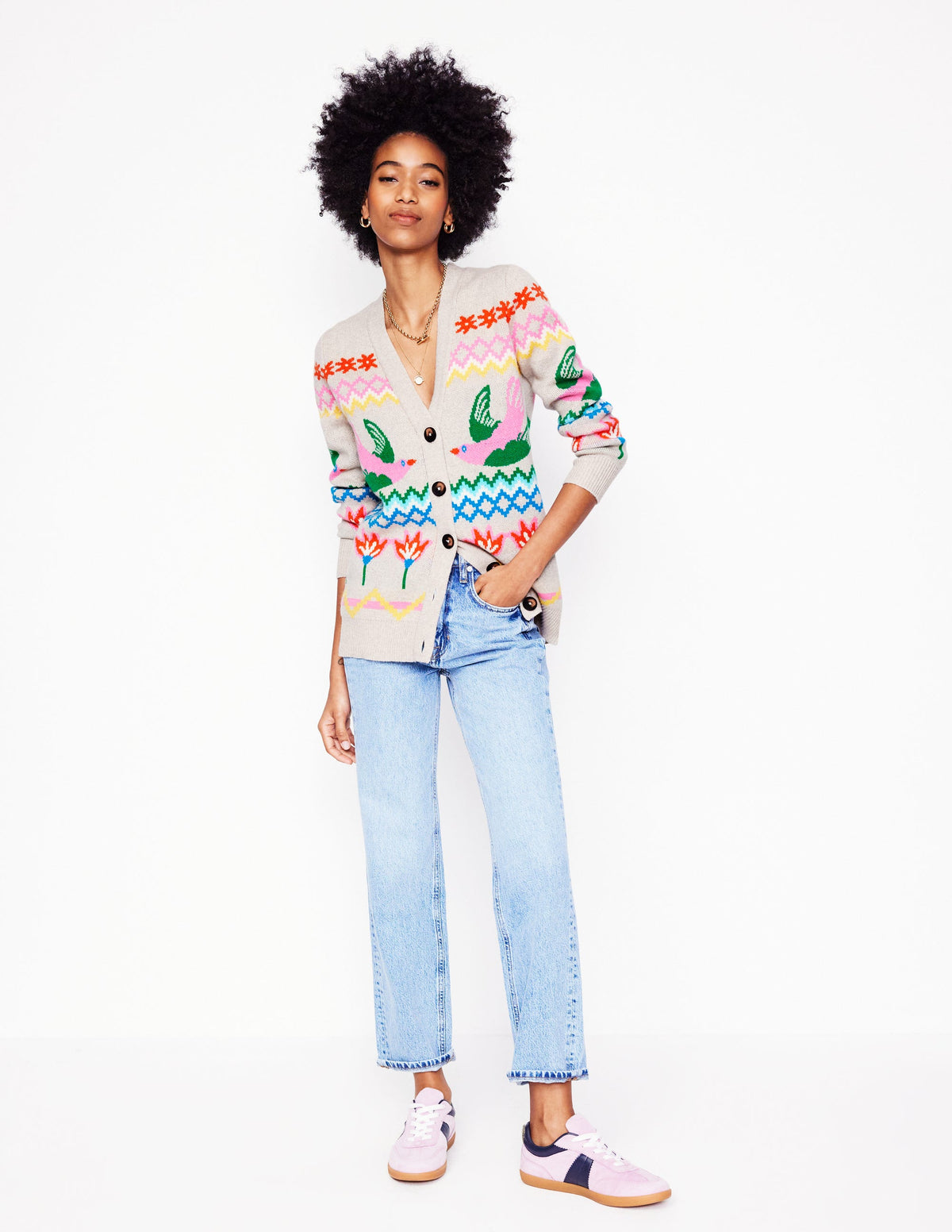 Quinn Boyfriend Cardigan-Oatmeal Melange, Birds-4