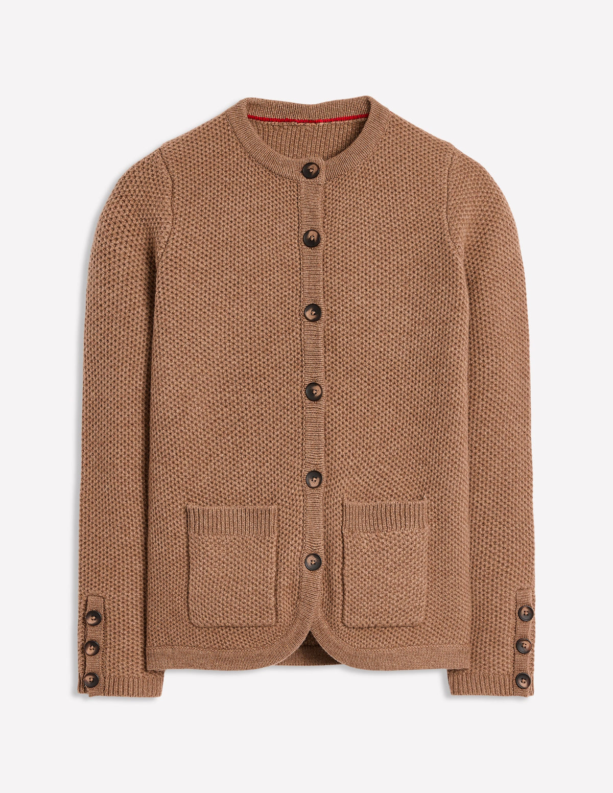 Texturierte Strickjacke mit Ziernaht-Pralinenbraun-5
