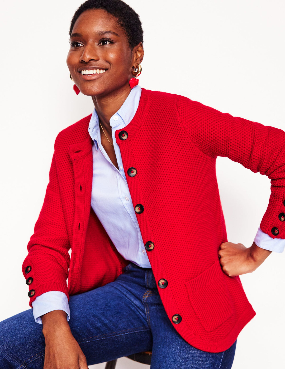 Texturierte Strickjacke mit Ziernaht-Rouge-1