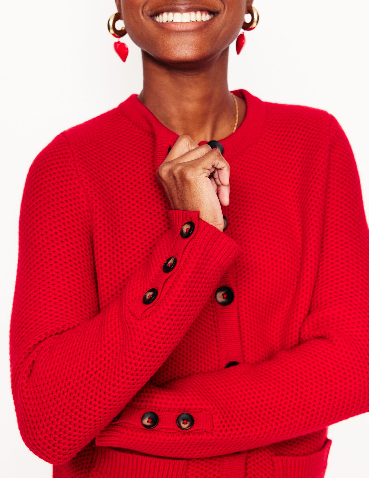 Texturierte Strickjacke mit Ziernaht-Rouge - Image 2