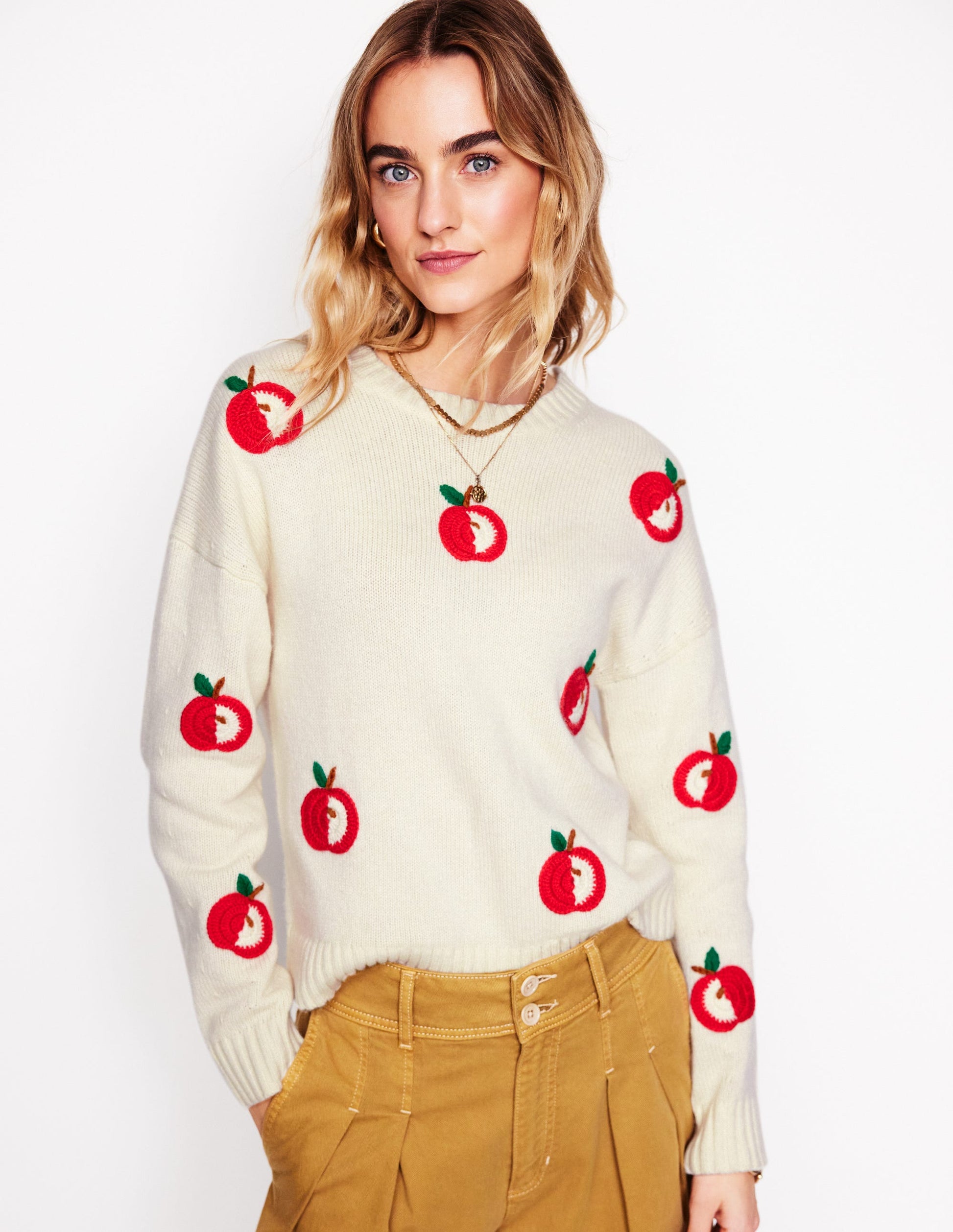 Natalie Pullover mit Stickerei-Warmes Naturweiß, Äpfel-5
