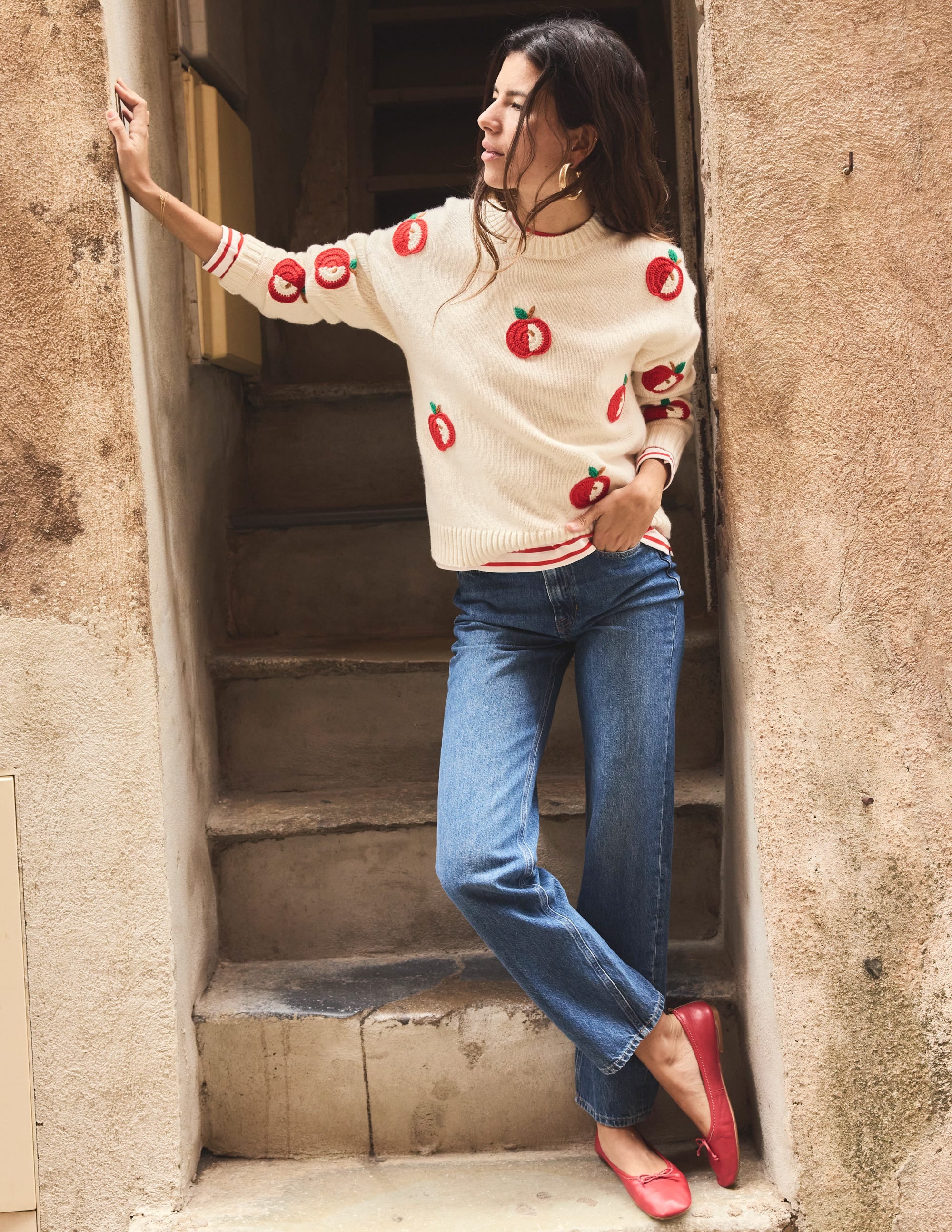 Natalie Pullover mit Stickerei-Warmes Naturweiß, Äpfel - Image 2