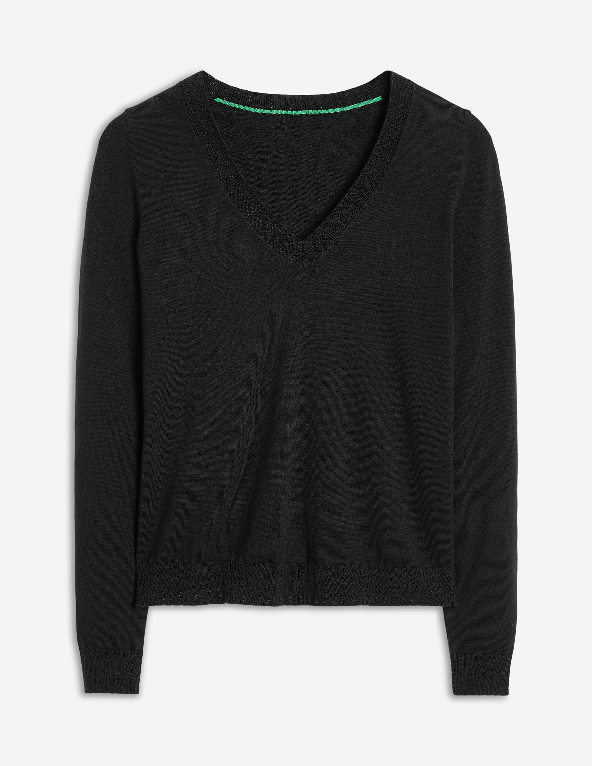 Emilia Baumwollpullover mit V-Ausschnitt-Schwarz - Image 5
