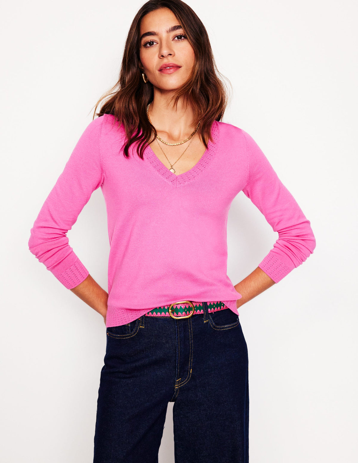 Emilia Baumwollpullover mit V-Ausschnitt-Rosa - Image 1