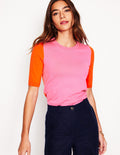 Emilia Baumwoll-T-Shirt mit Rundhalsausschnitt-Pink/Knallrot