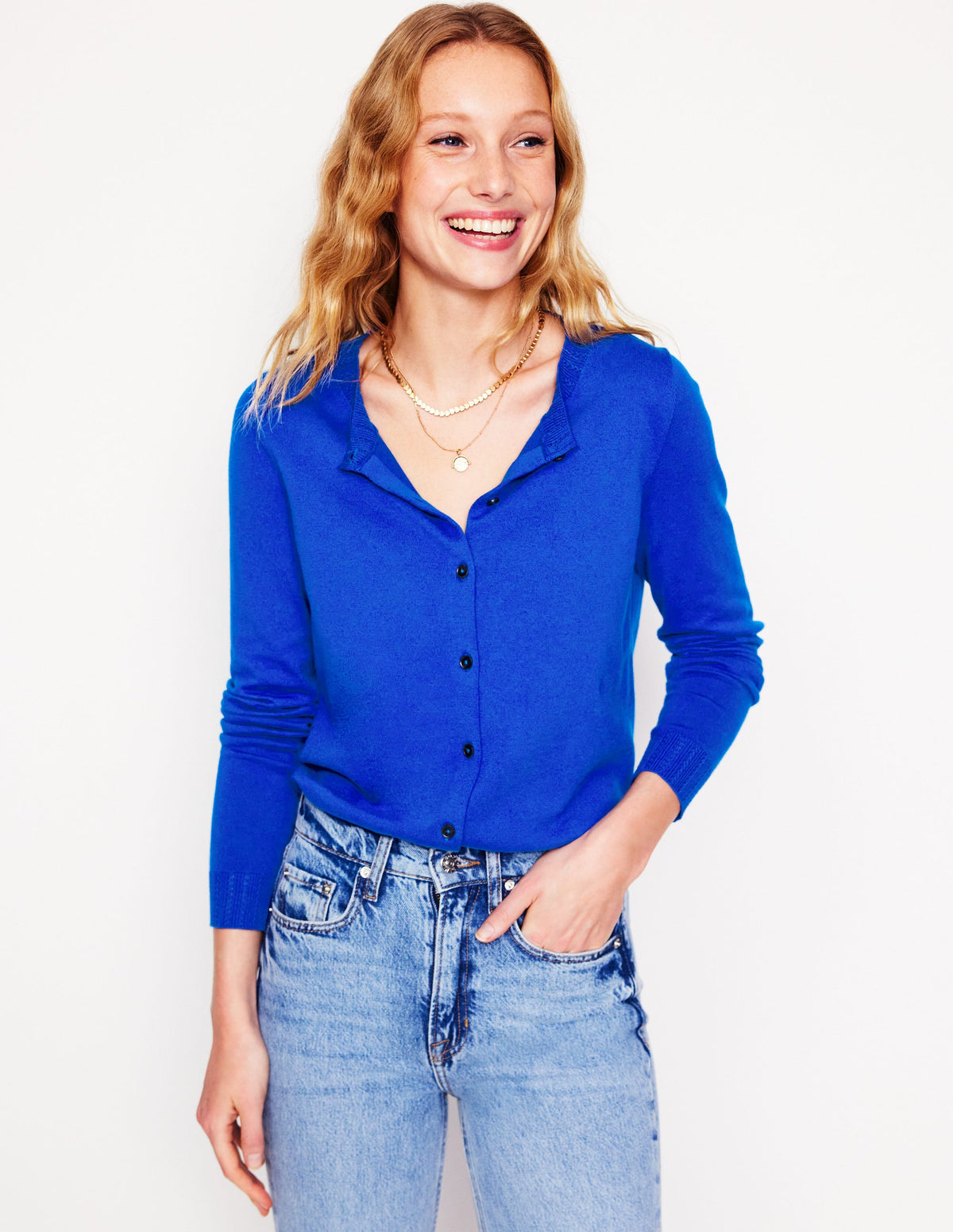 Emilia Cotton Crew Cardigan-Bright Blue - Image 1
