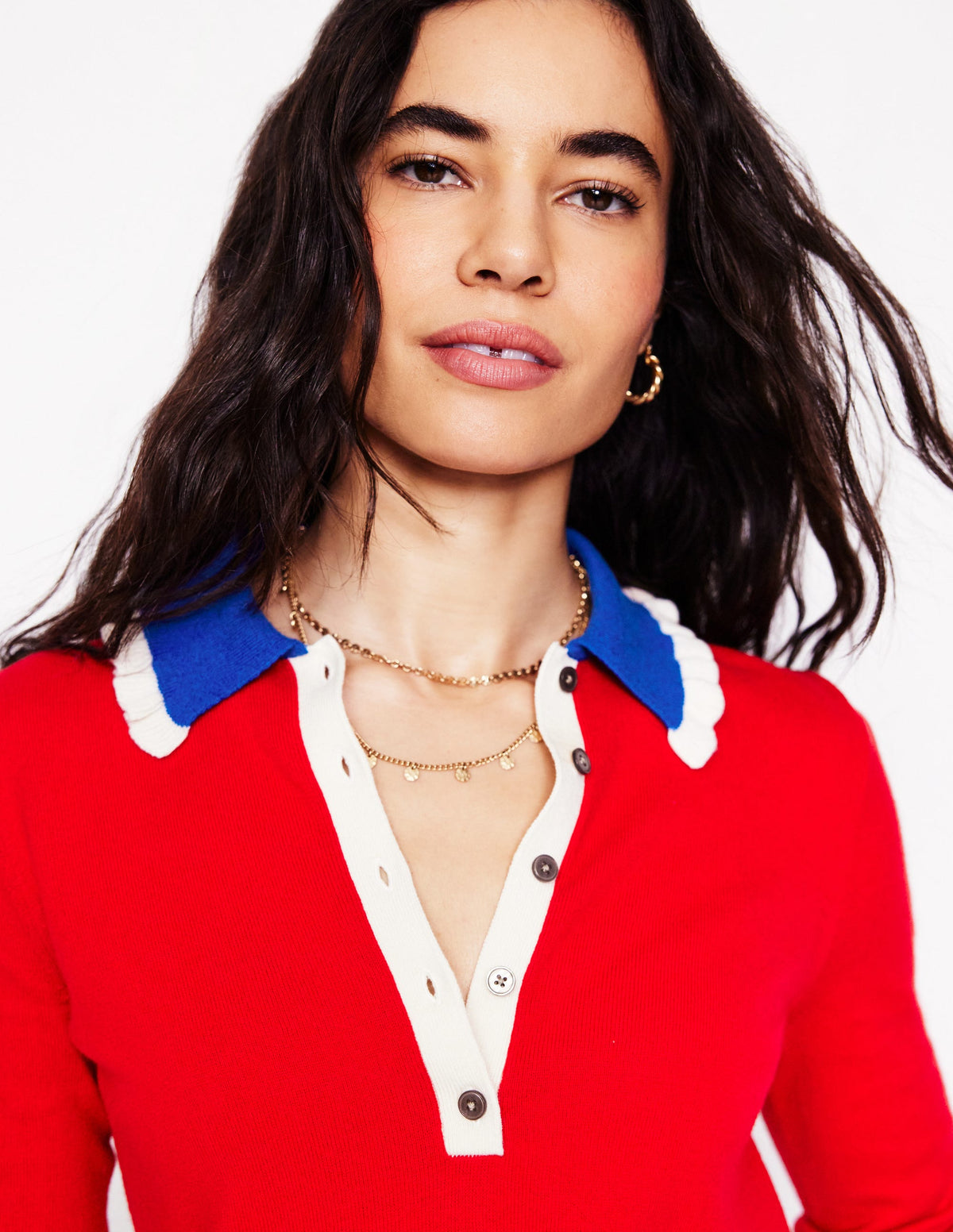 Cotton-Blend Frill Jumper-Poppy Red-2