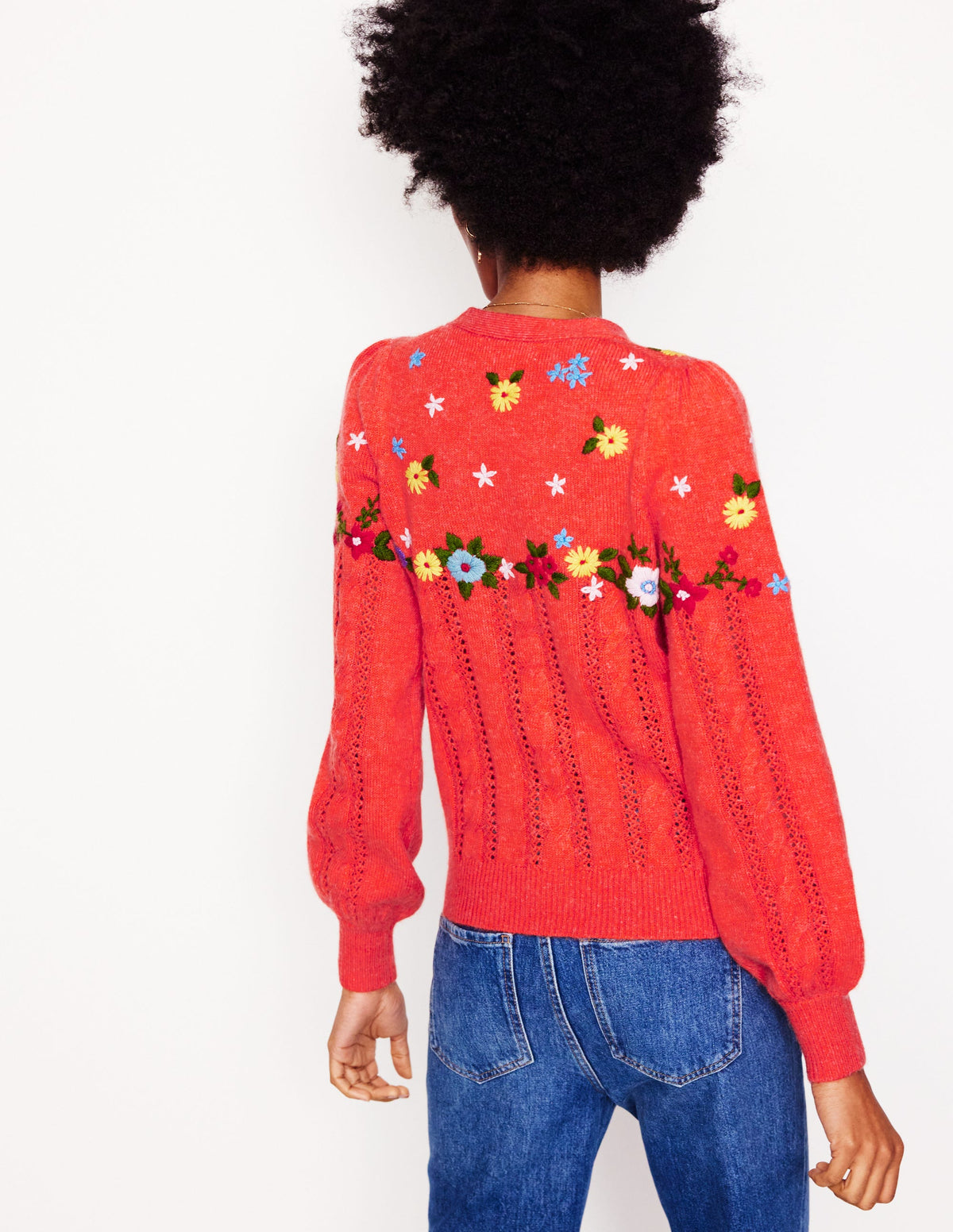 Flauschige Strickjacke mit Stickerei-Knallrot - Image 3