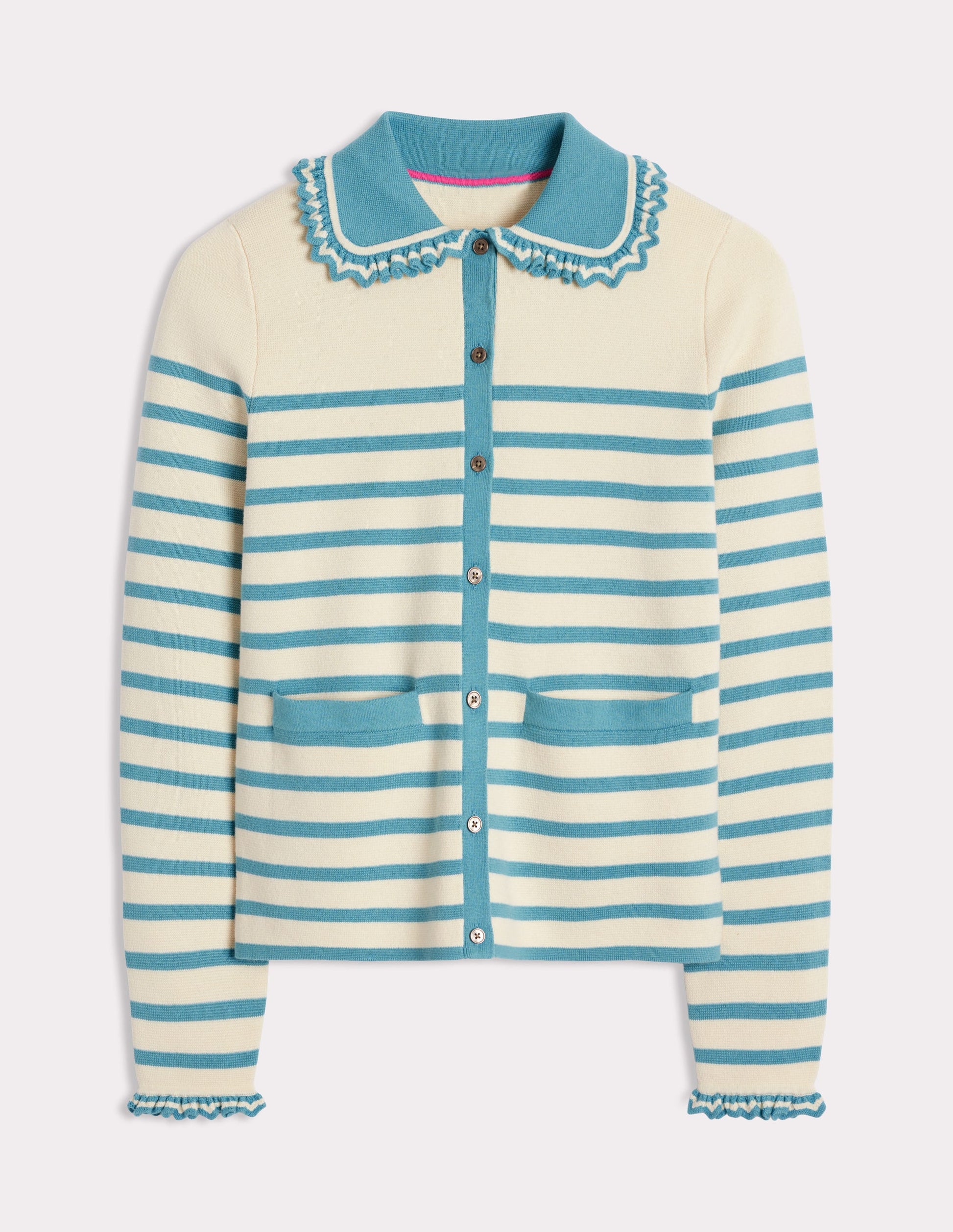 Jessie Frill Collared Cardigan-Ivory, Duck Egg Blue Stripe-6