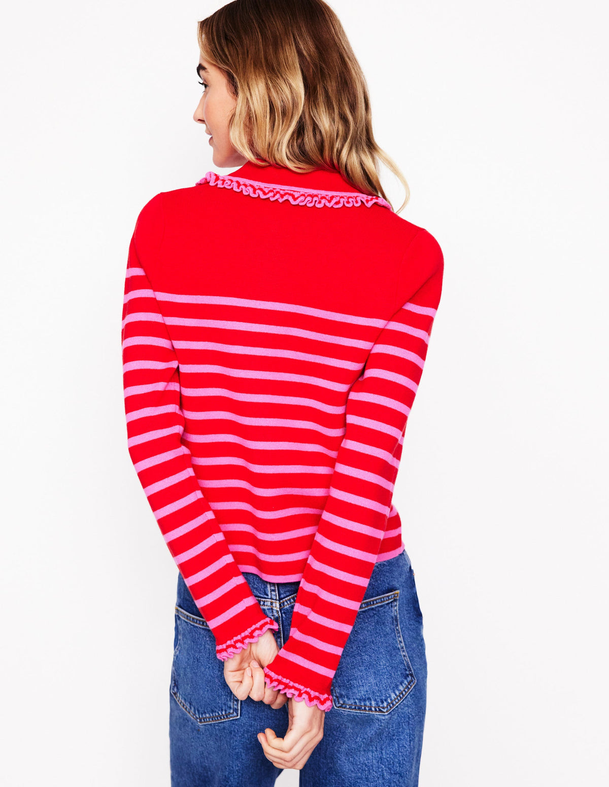Jessie Frill Collared Cardigan-Poppy Red, Sorbet Pink Stripe-3