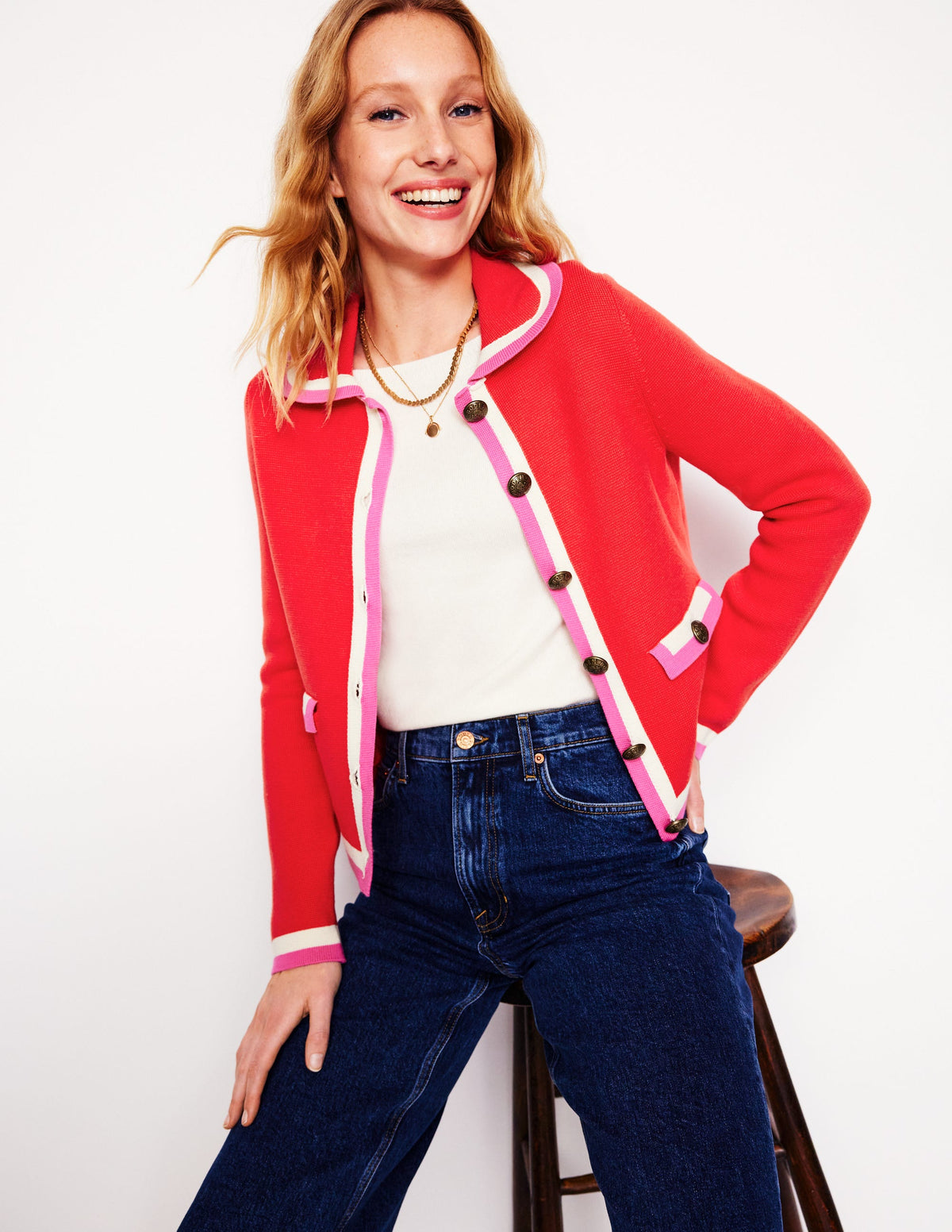 Holly Strickjacke mit Kragen-Erbeerkuchenrot-1