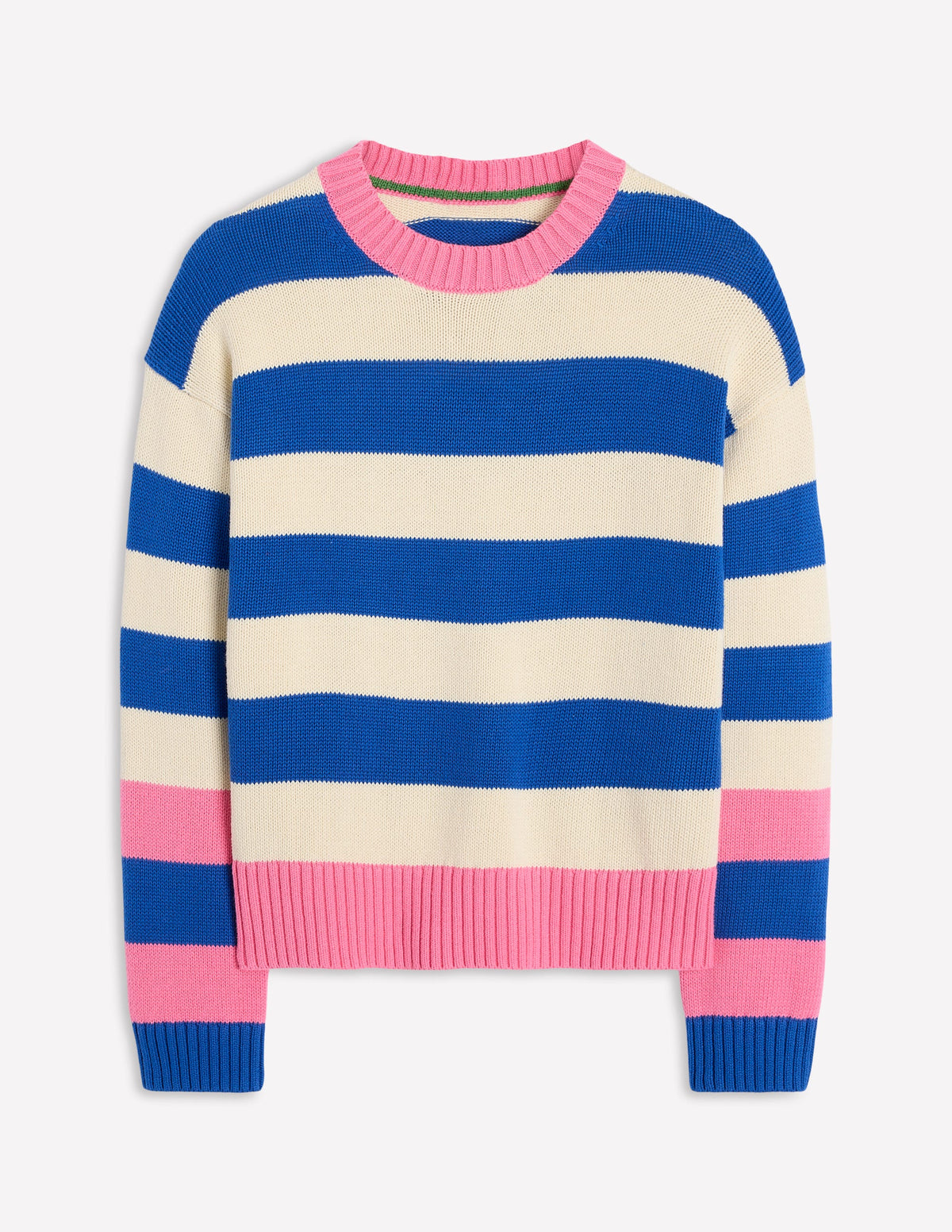 Lucinda Gestreifter Pullover aus Baumwolle-Leuchtendes Blau, Rosarote Bündchen - Image 6