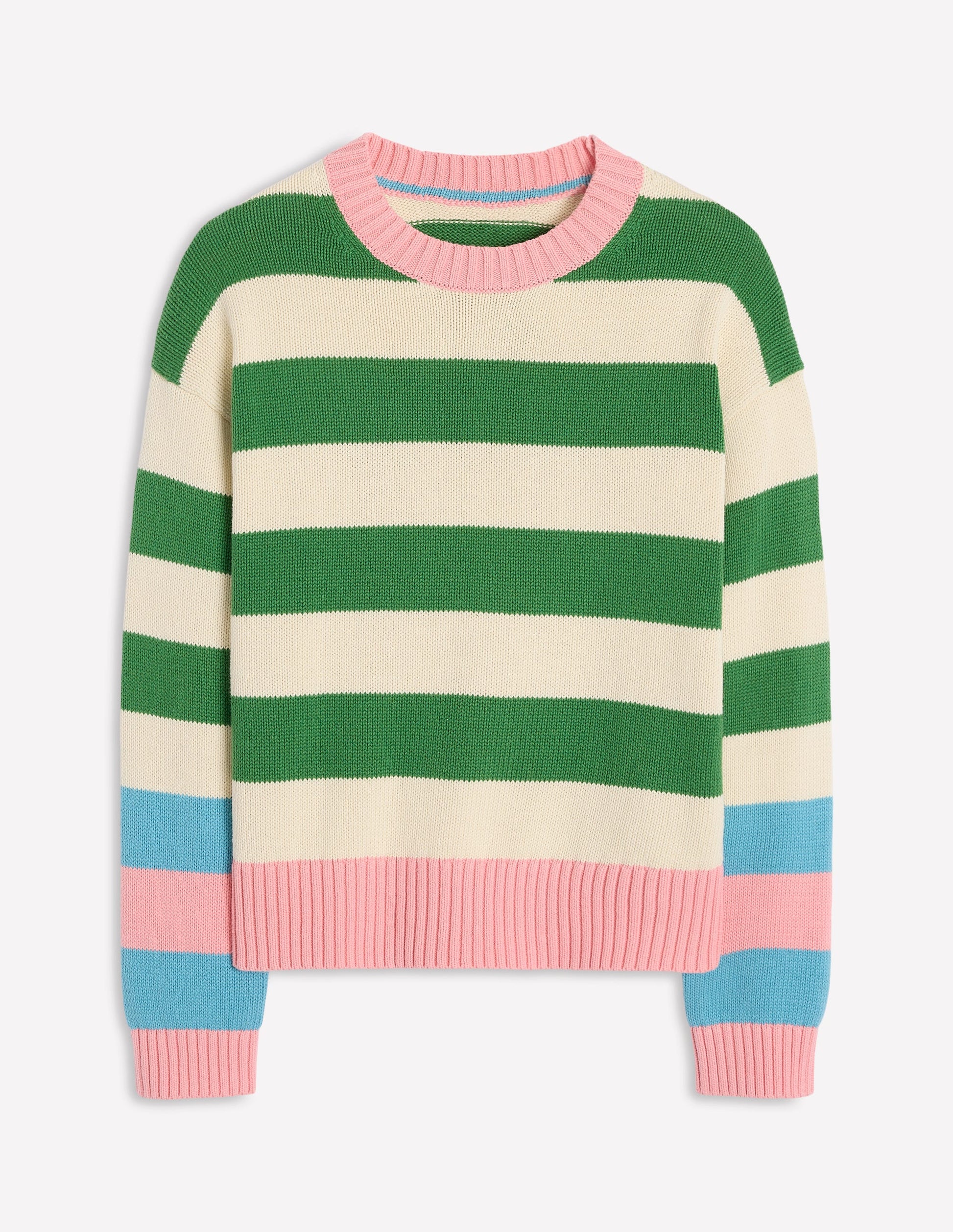Lucinda Gestreifter Pullover aus Baumwolle-Paradiesgrün, Rosa Bündchen-5