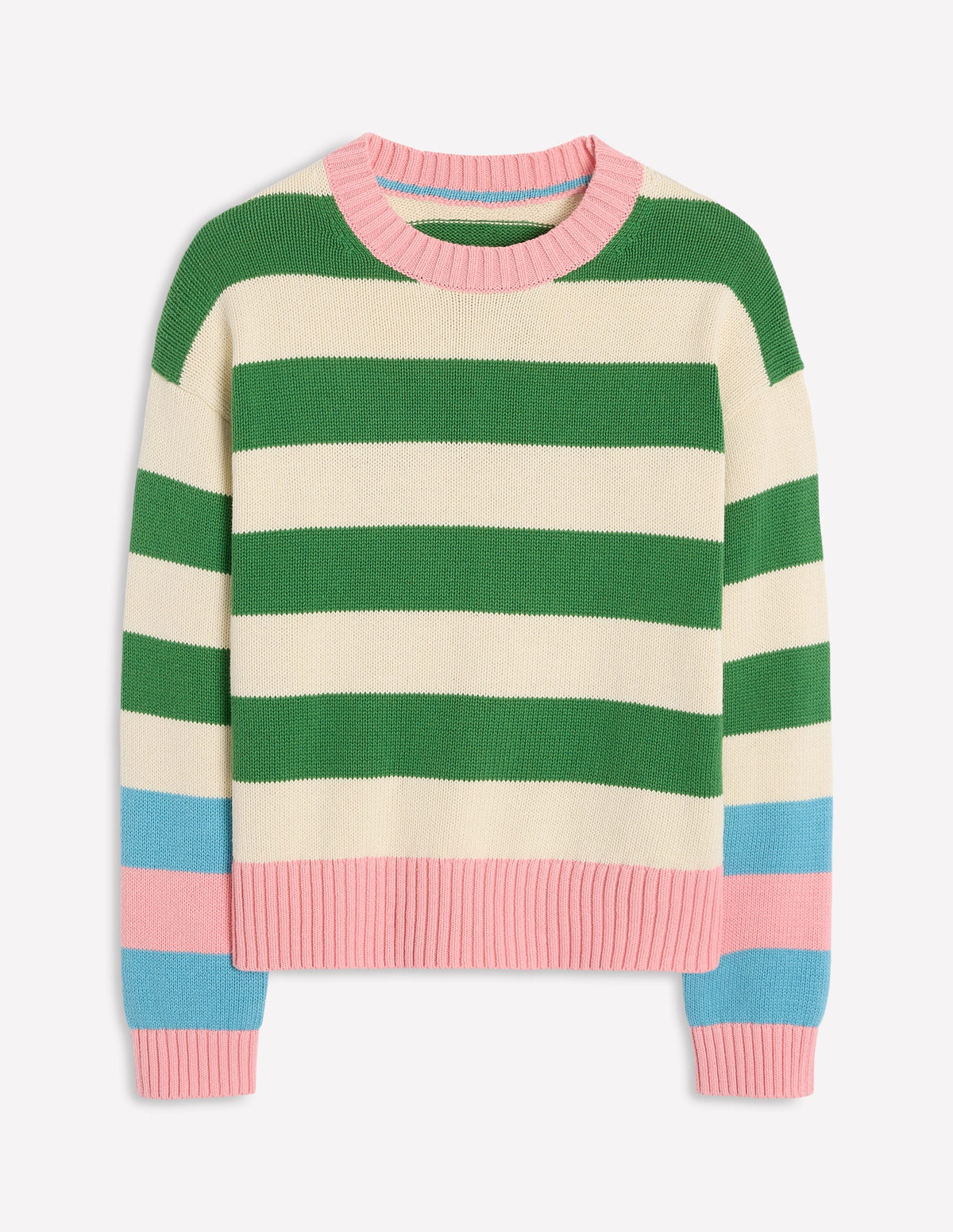 Lucinda Gestreifter Pullover aus Baumwolle-Paradiesgrün, Rosa Bündchen - Image 5