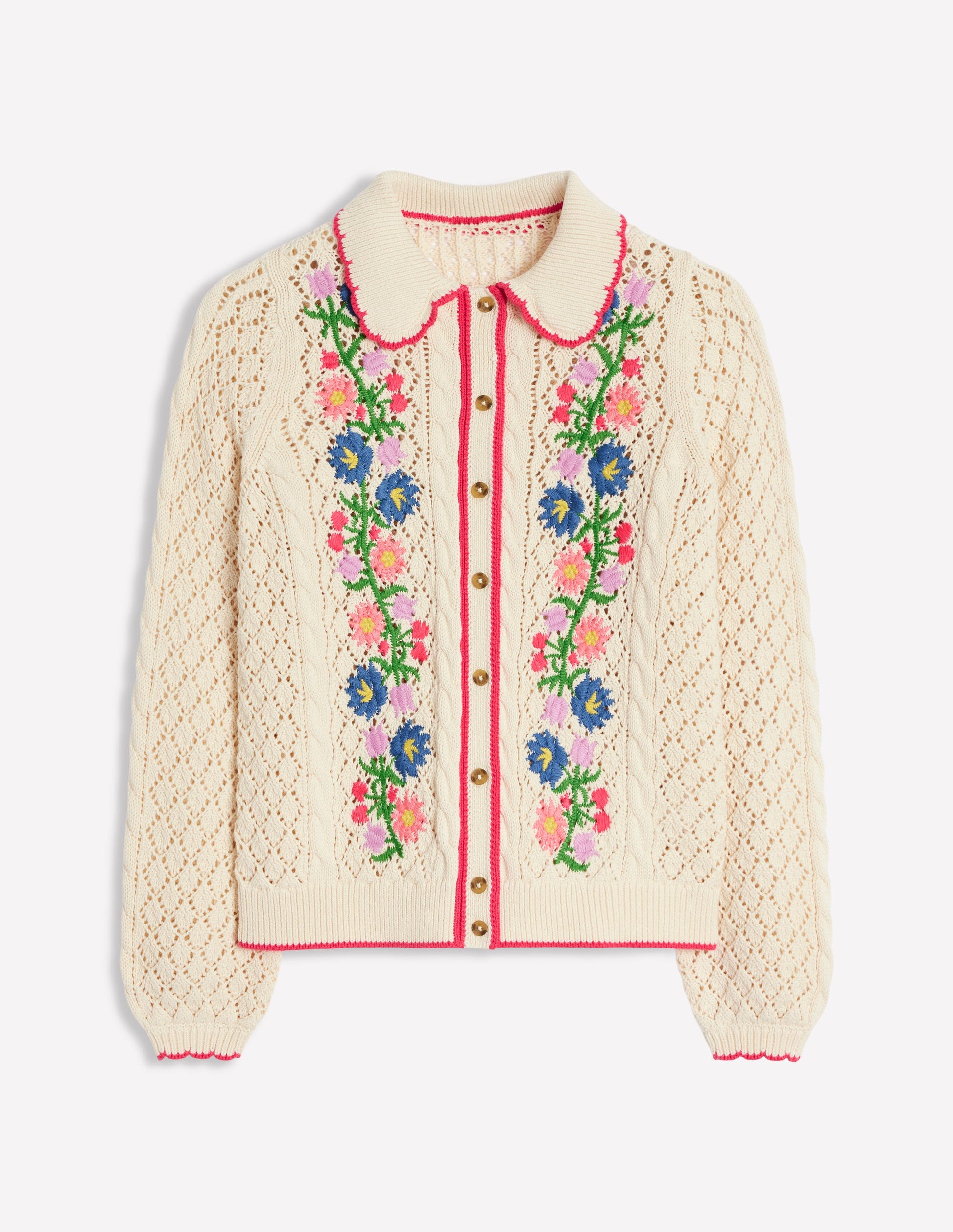 Bestickte Baumwoll-Strickjacke-Warmes Naturweiß-7