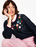 Bestickter Baumwollpullover-Aqua Marine Marl